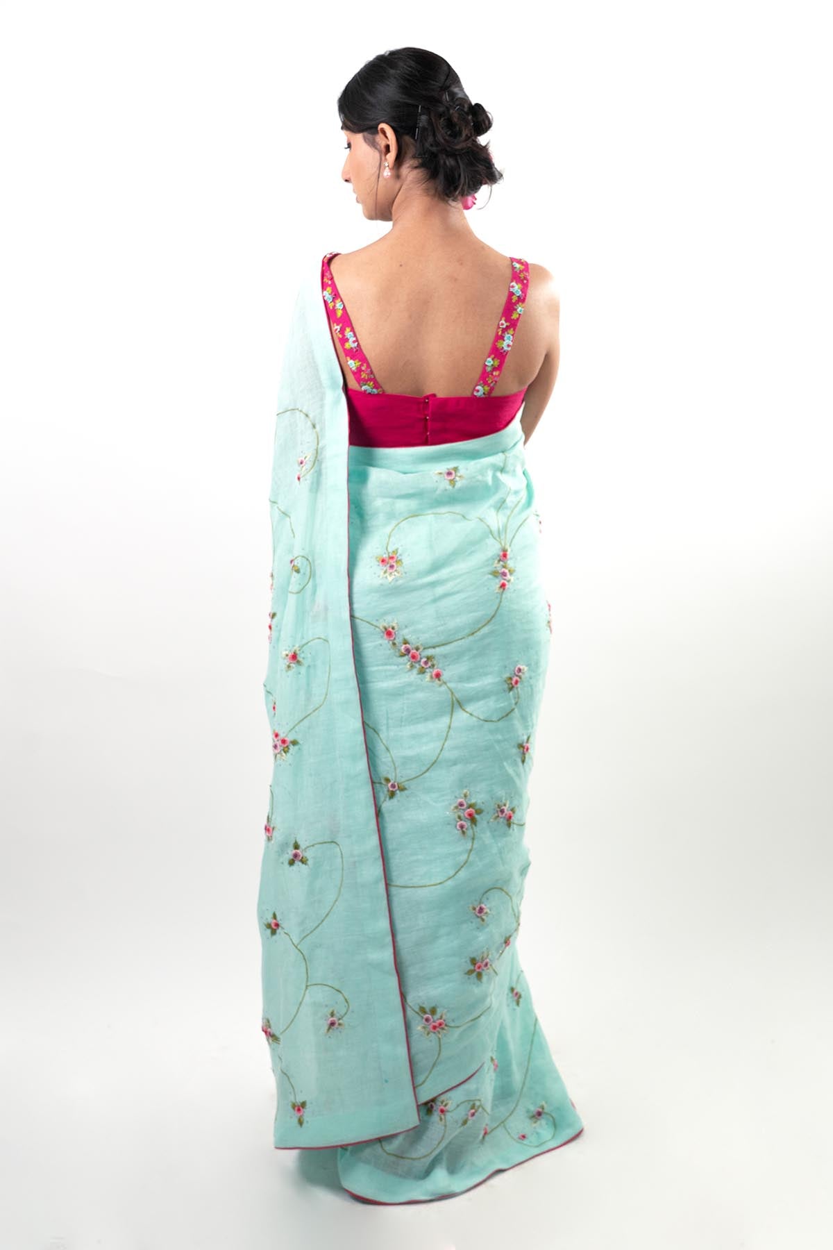 Blue Hand Embroidered Saree