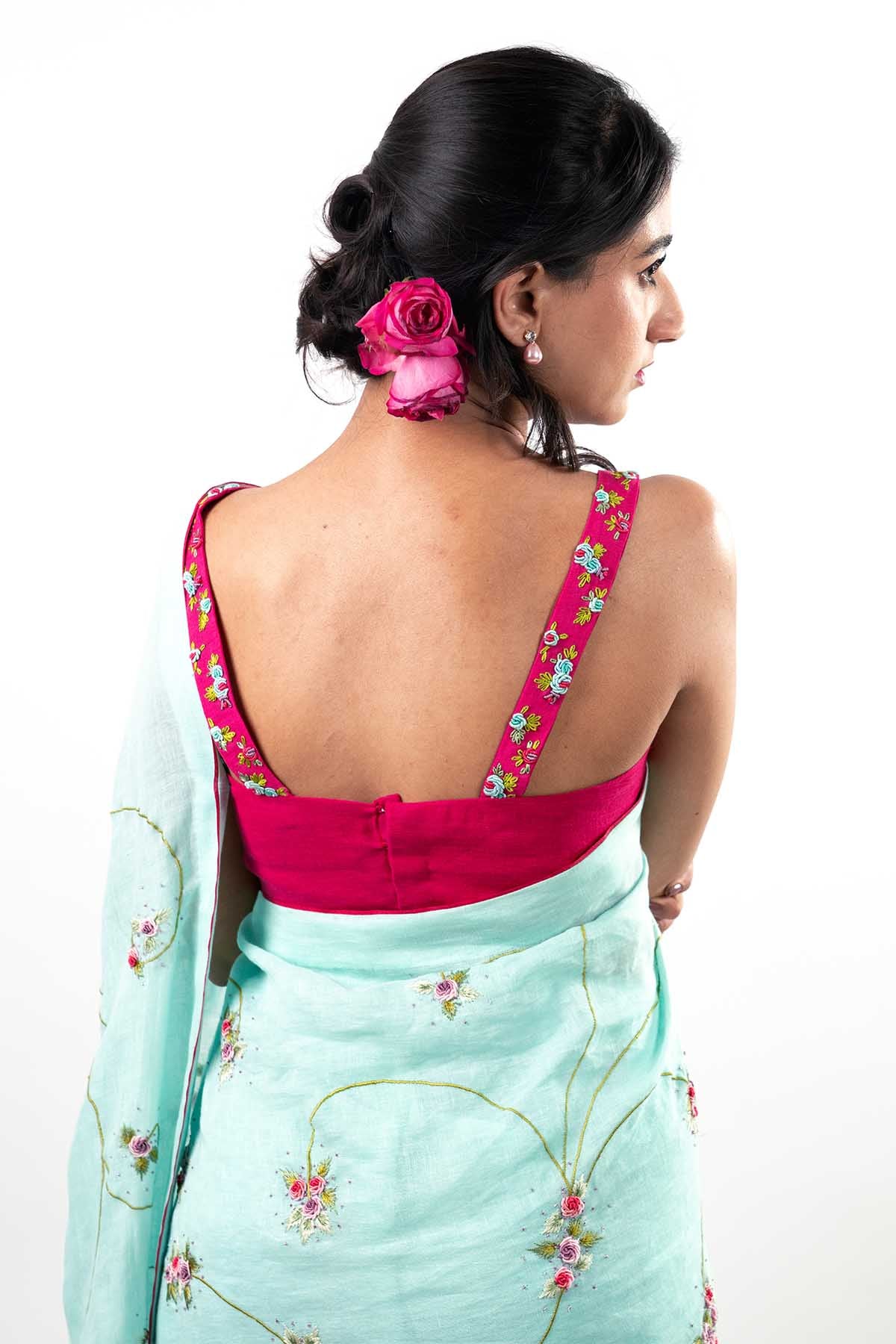 Blue Hand Embroidered Saree