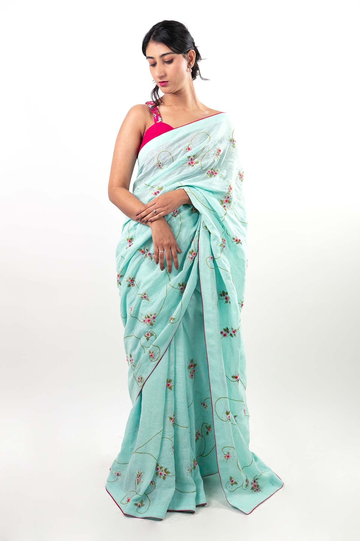 Buy Blue Hand Embroidered Saree by Journal by Pranay for women online at ScrollnShops