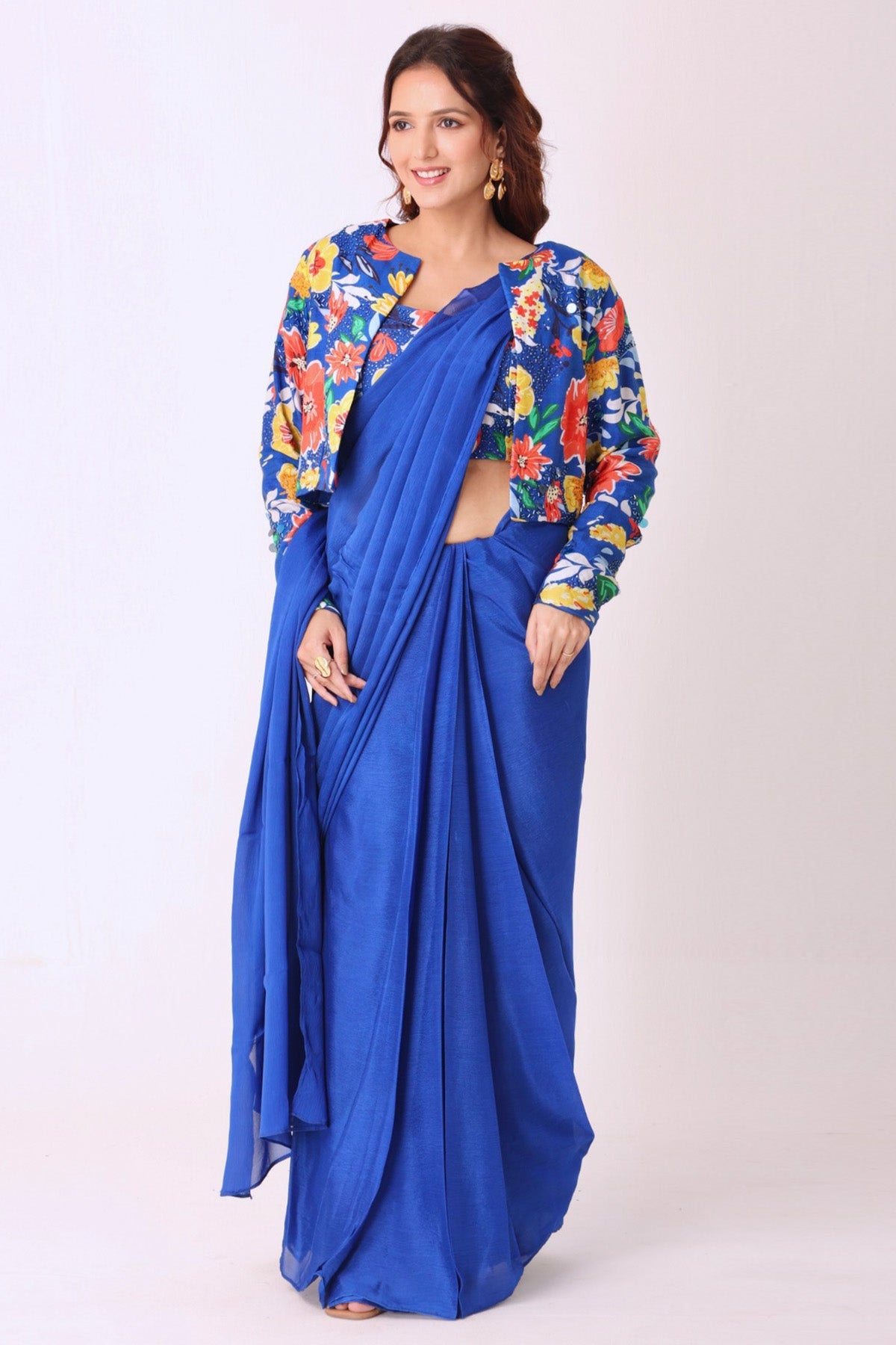 Buy Blue Hand Embroidered Saree Set for women by Namita Sharma Designer online available at scrollnshops