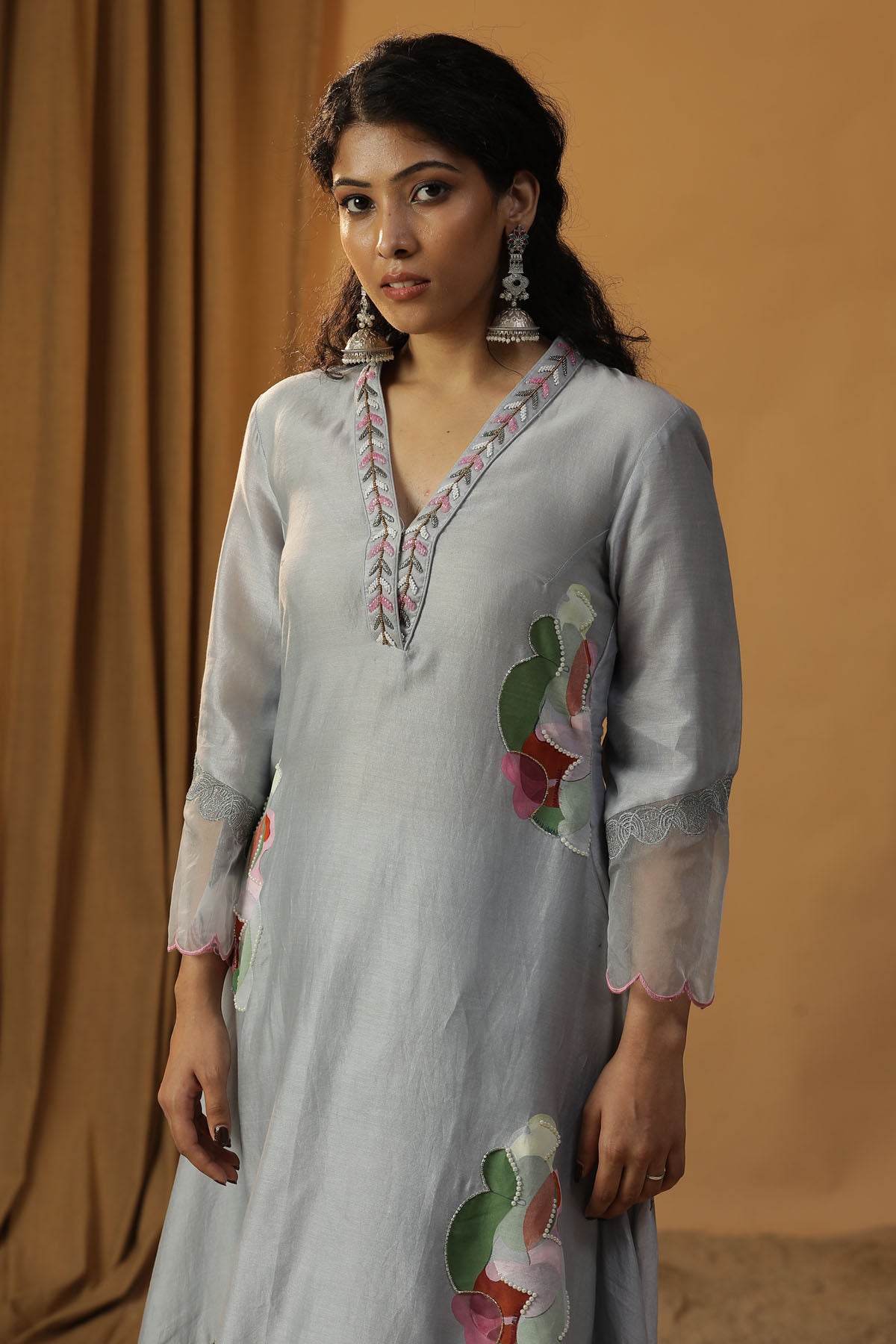 Ice Blue Handpainted Kurta Set