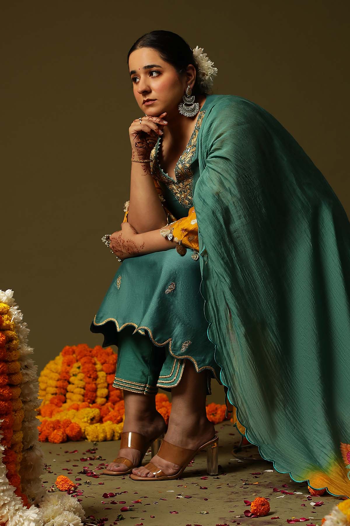 Blue Hand Printed Long Kurta Set