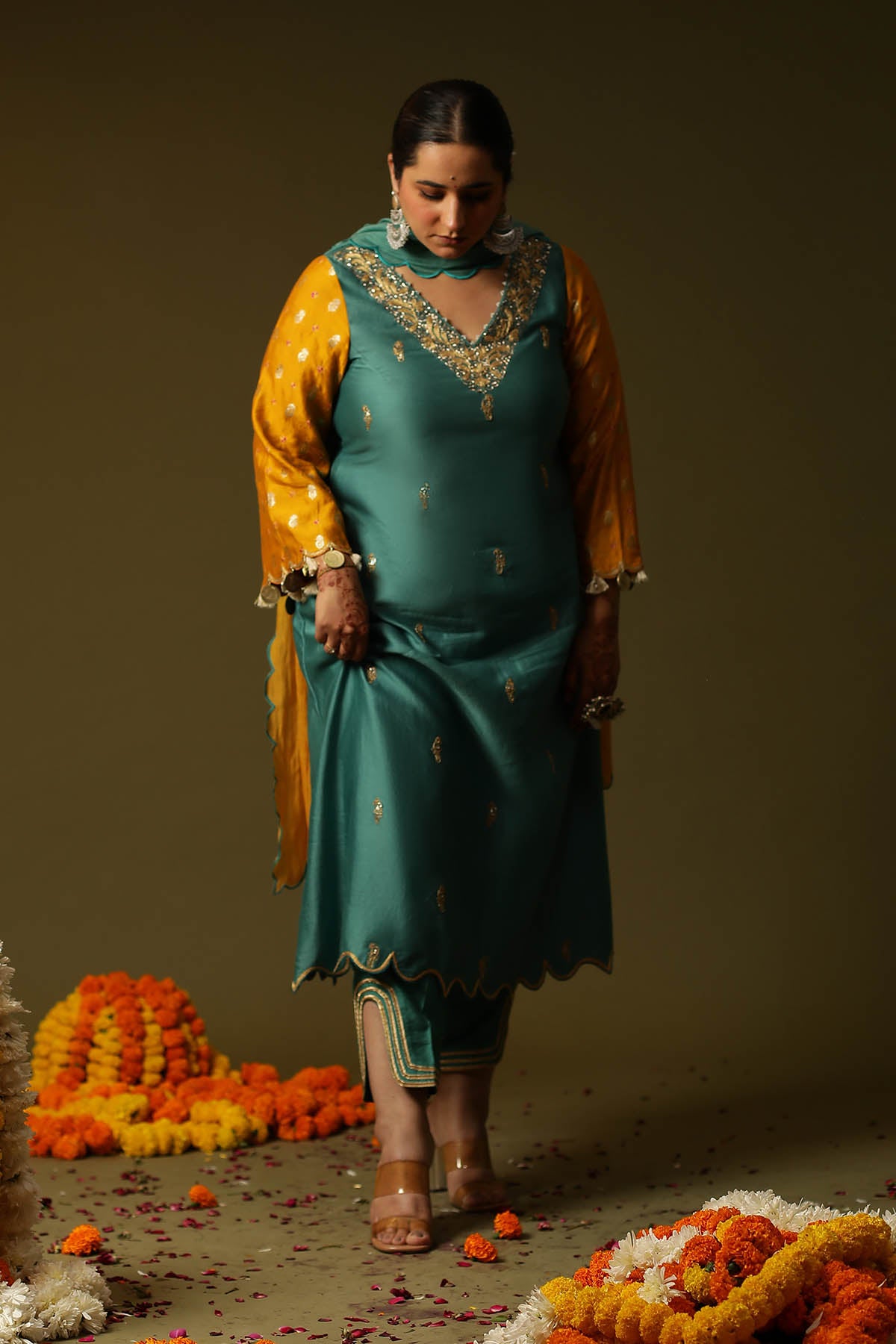 Blue Hand Printed Long Kurta Set