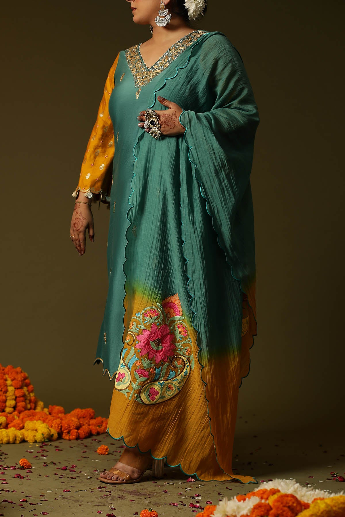 Blue Hand Printed Long Kurta Set