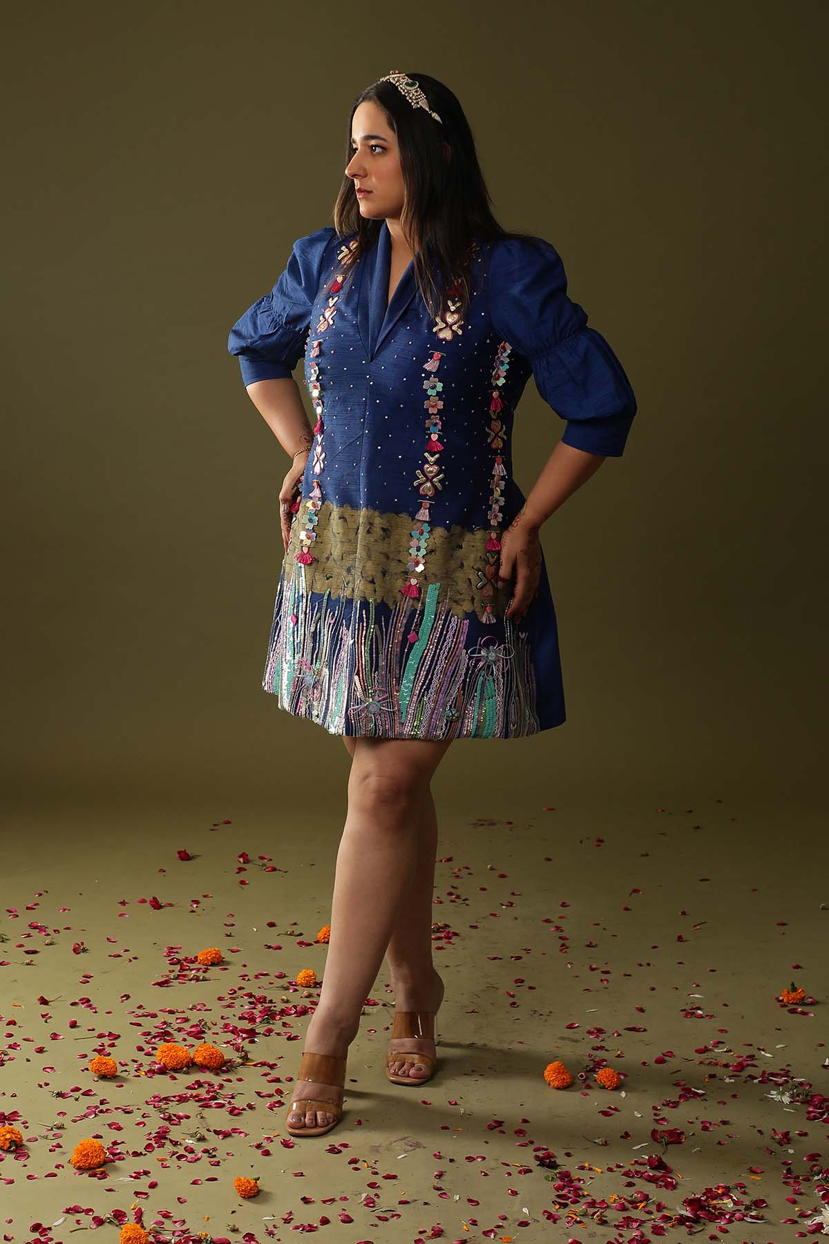 Buy Blue Hand Printed Mini Dress by Arpita Sulakshana for women online at ScrollnShops