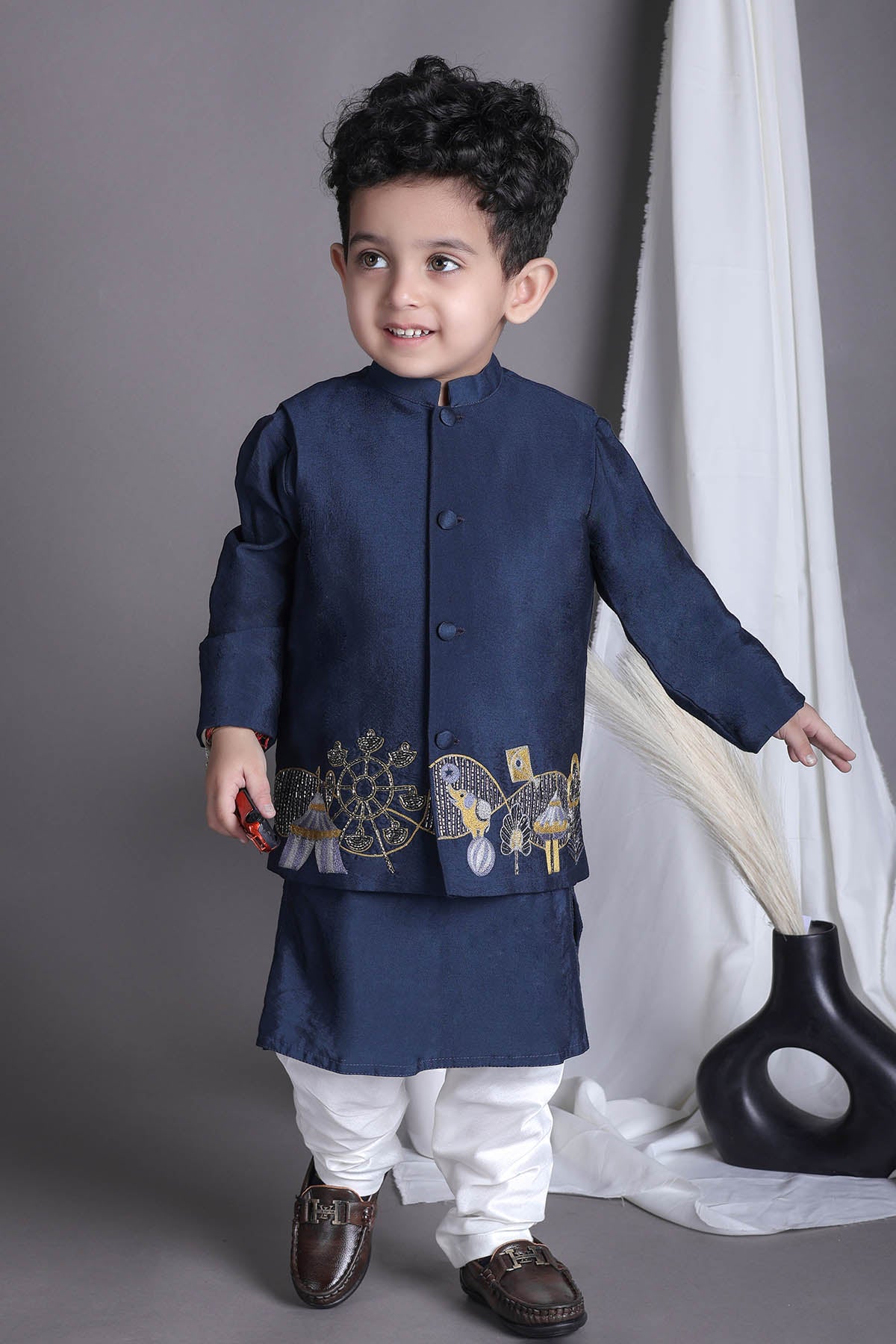 Blue Hand Work Bandhgala Set