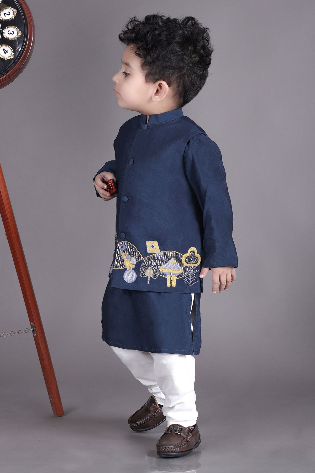 Blue Hand Work Bandhgala Set