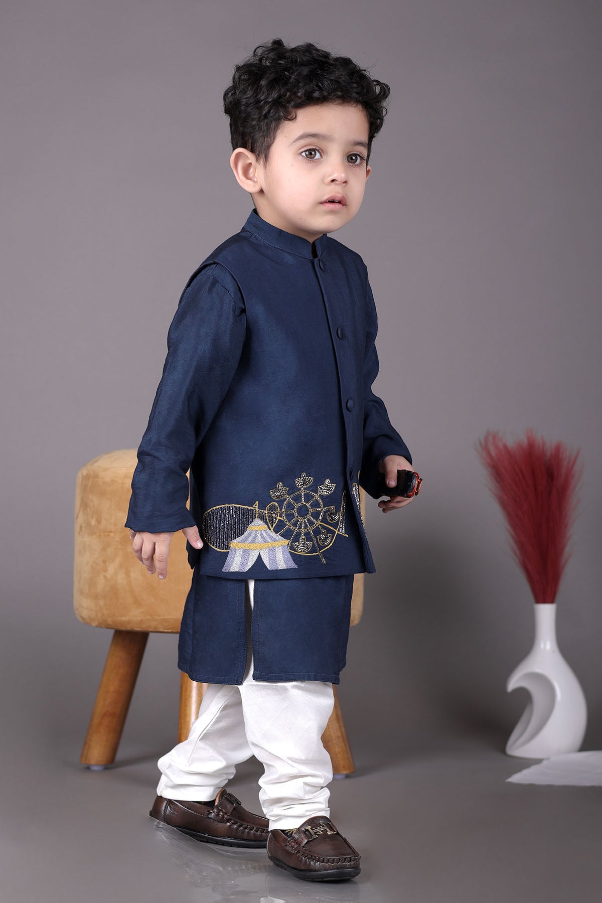 Blue Hand Work Bandhgala Set