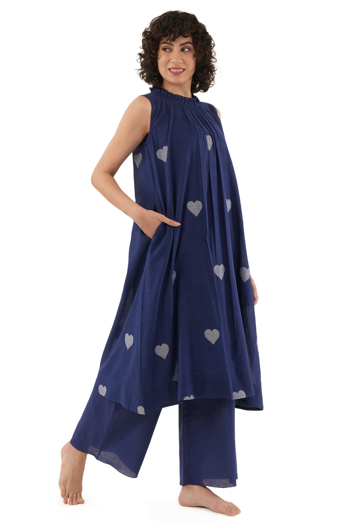 Blue Hand Woven Kurta And Pants