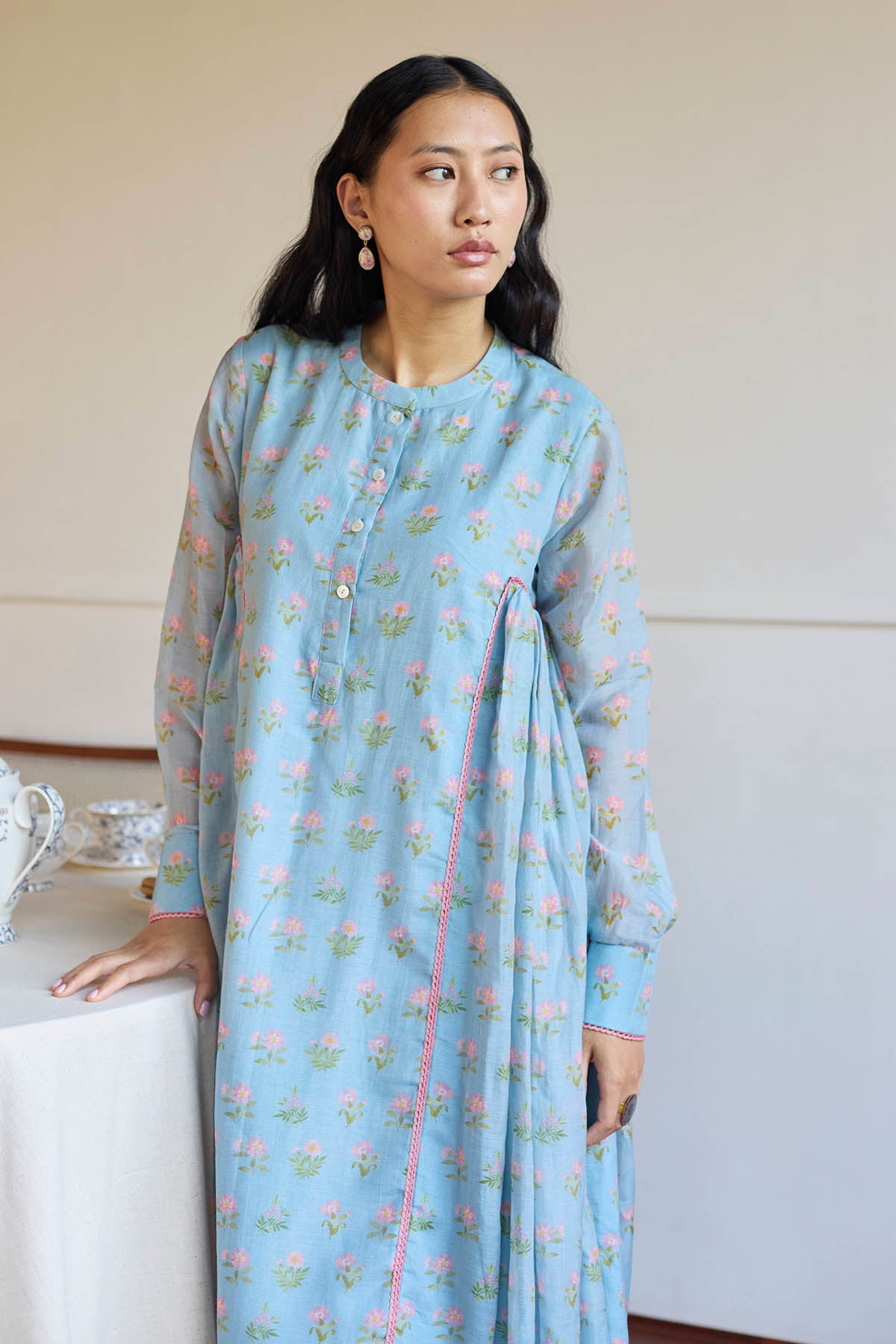 Blue Handwoven Chanderi Dress