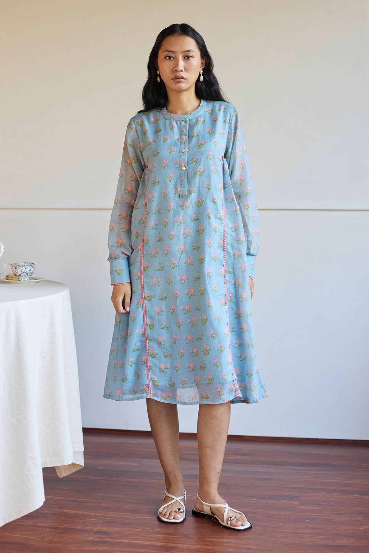 Buy Blue Handwoven Chanderi Dress by Juanita by Shubhda for women online at ScrollnShops