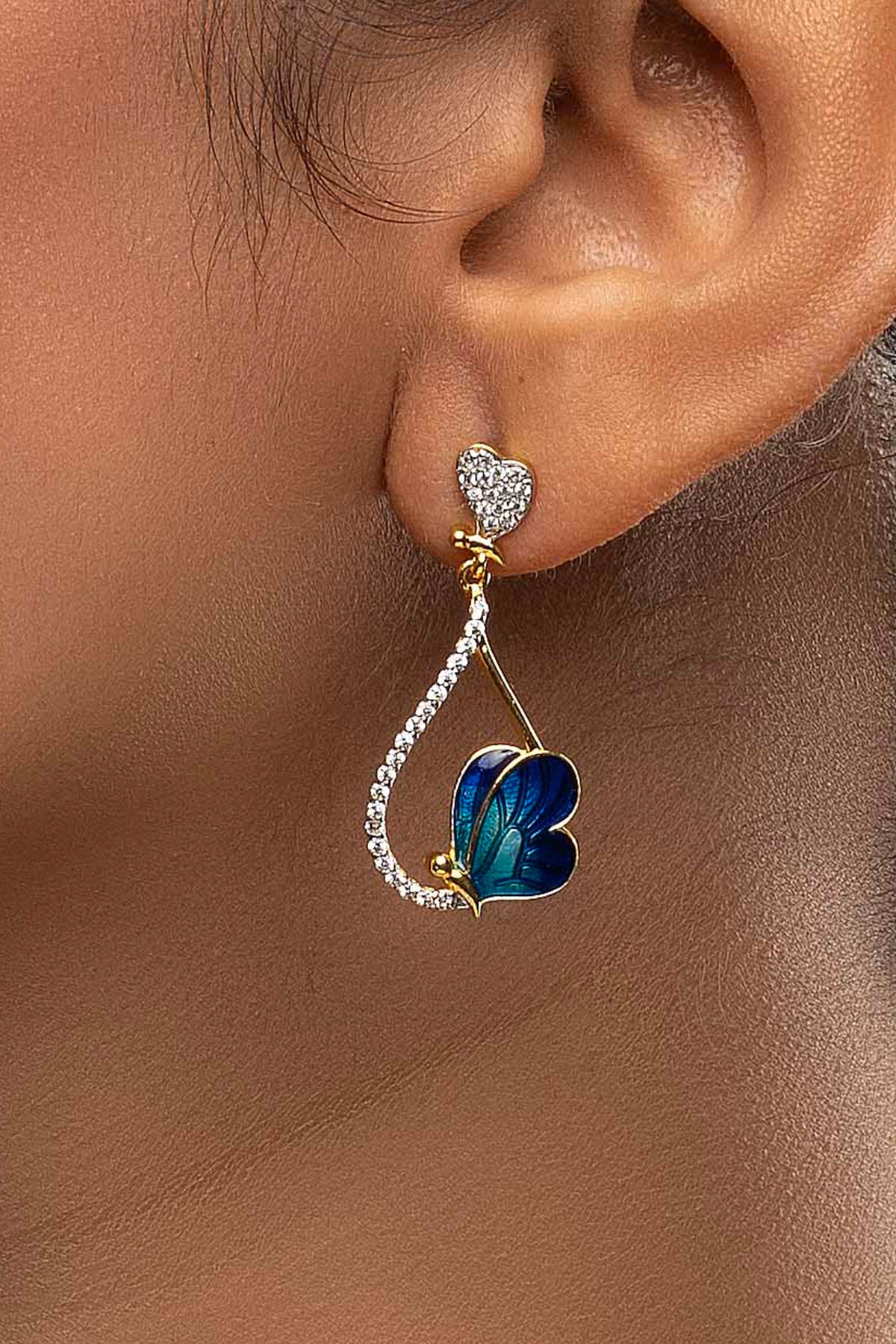 Buy Blue Hanging Butterfly Earrings for women by Sica online available at scrollnshops