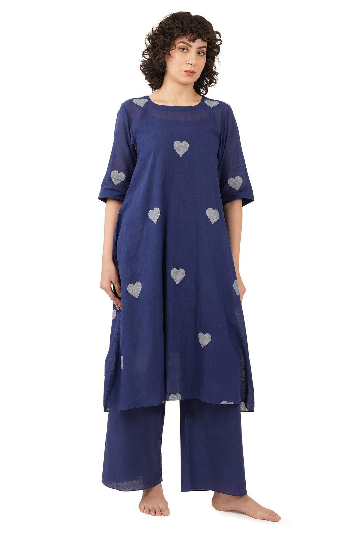 Buy Blue Heart Motif Kurta & Pants for women by Khat Clothing online available at scrollnshops