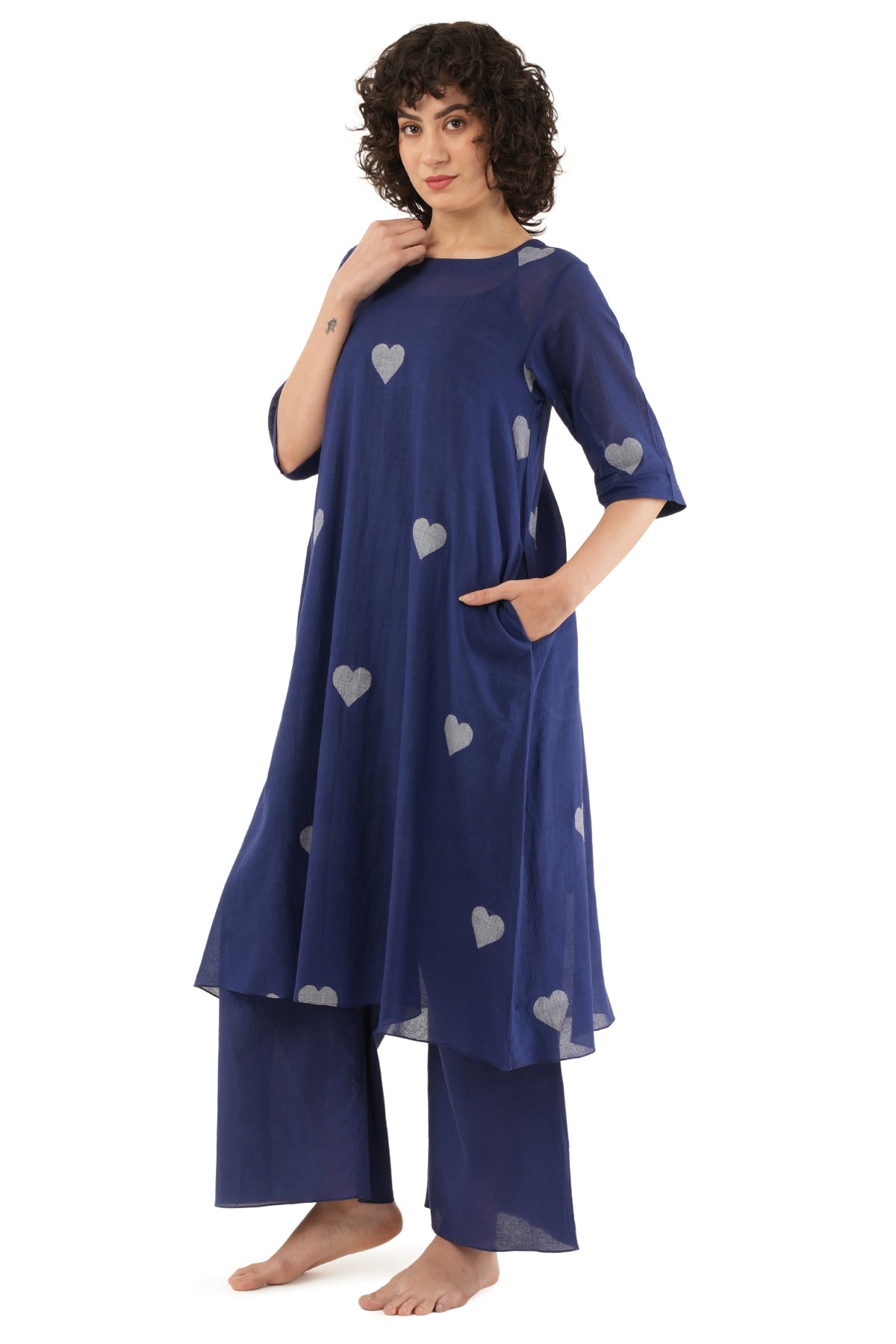 Blue Heart Motif Kurta & Pants