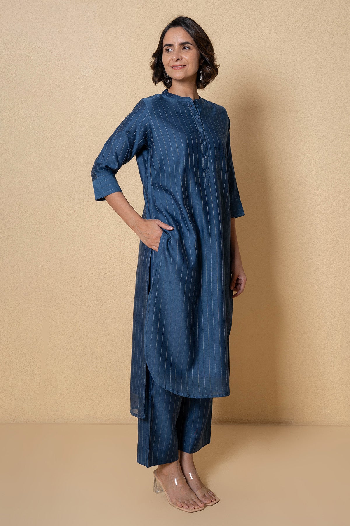Blue High Low Kurta And Pants