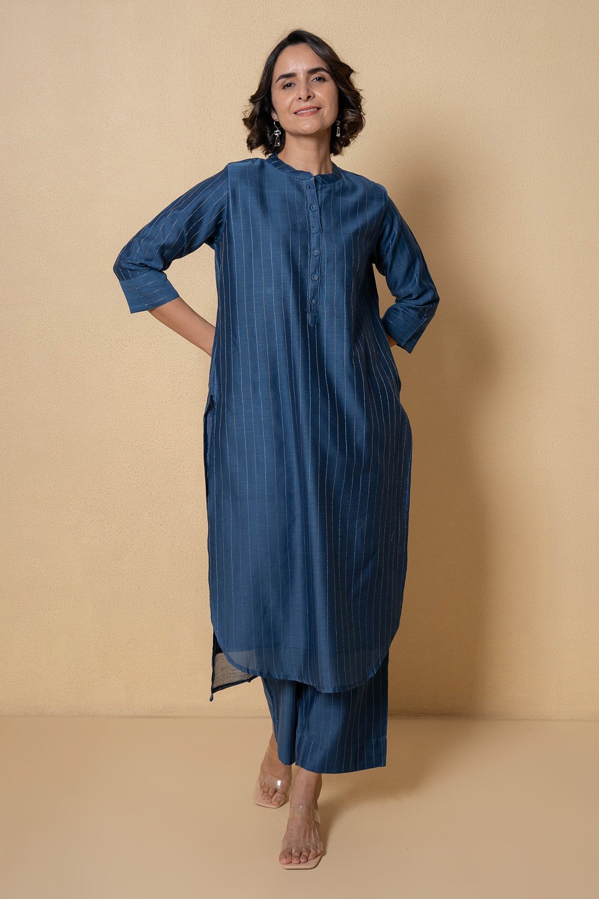 Buy Blue High Low Kurta And Pants for Women Online at ScrollnShops