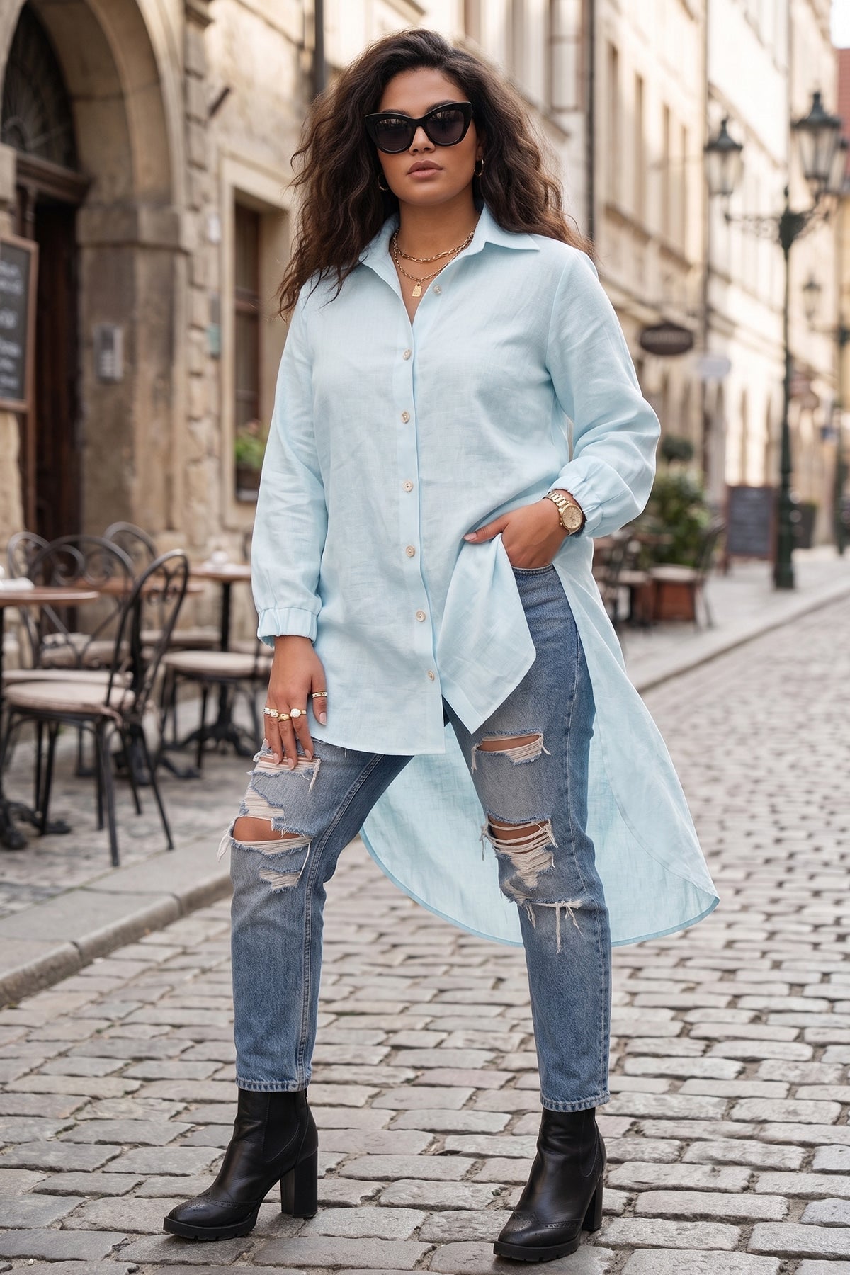 Buy Blue High Low Patterned Shirt for women by Sneha B online available at scrollnshops