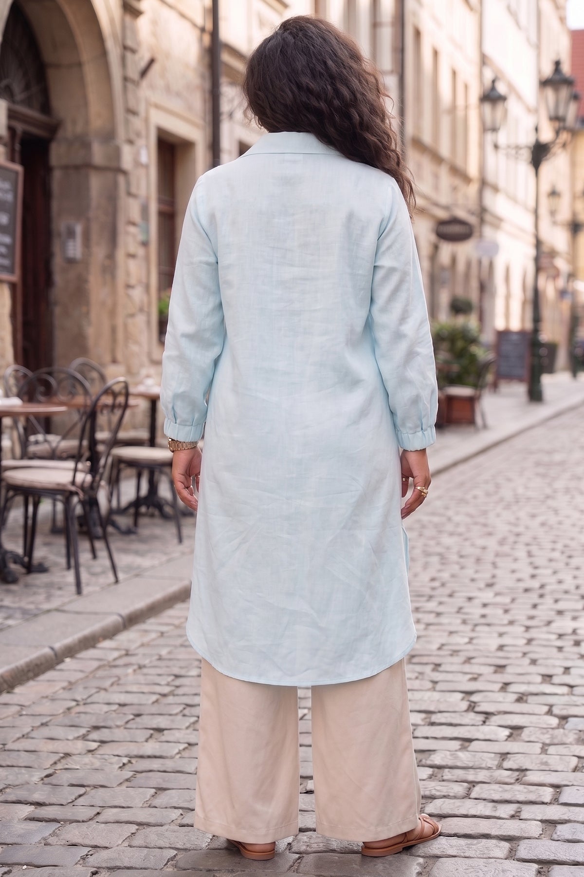 Blue High Low Patterned Shirt