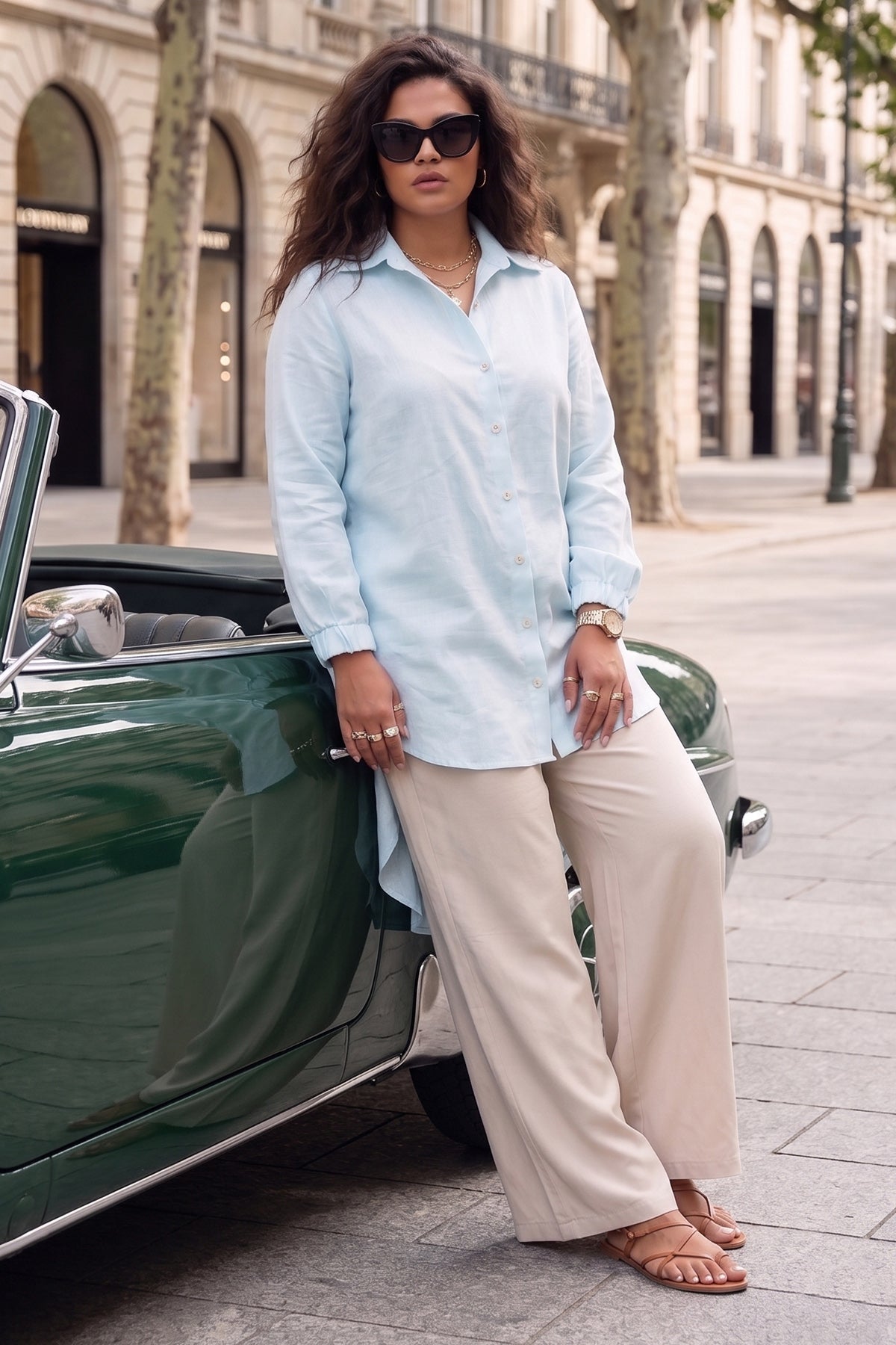Blue High Low Patterned Shirt