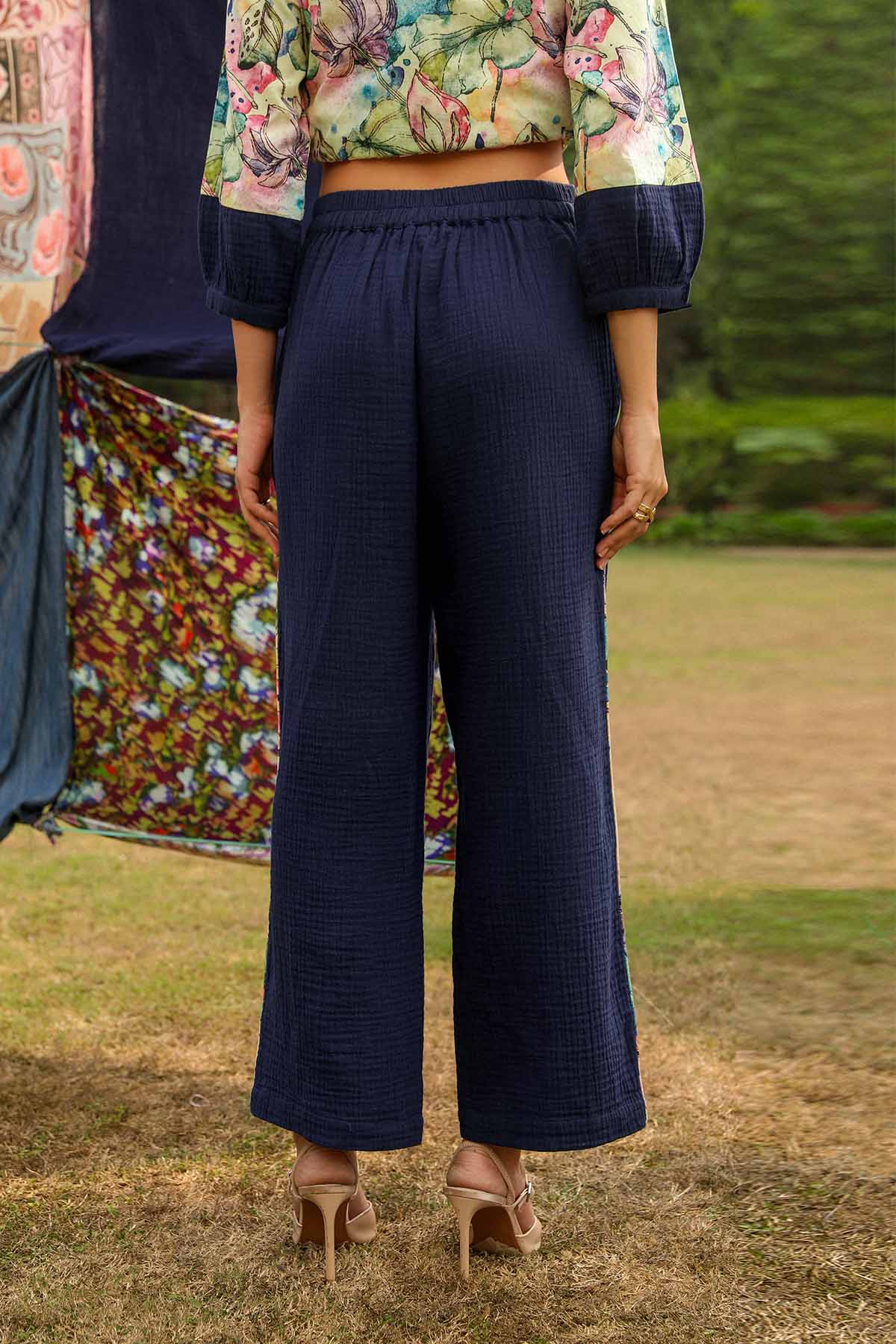 Blue High Waisted Straight Pants
