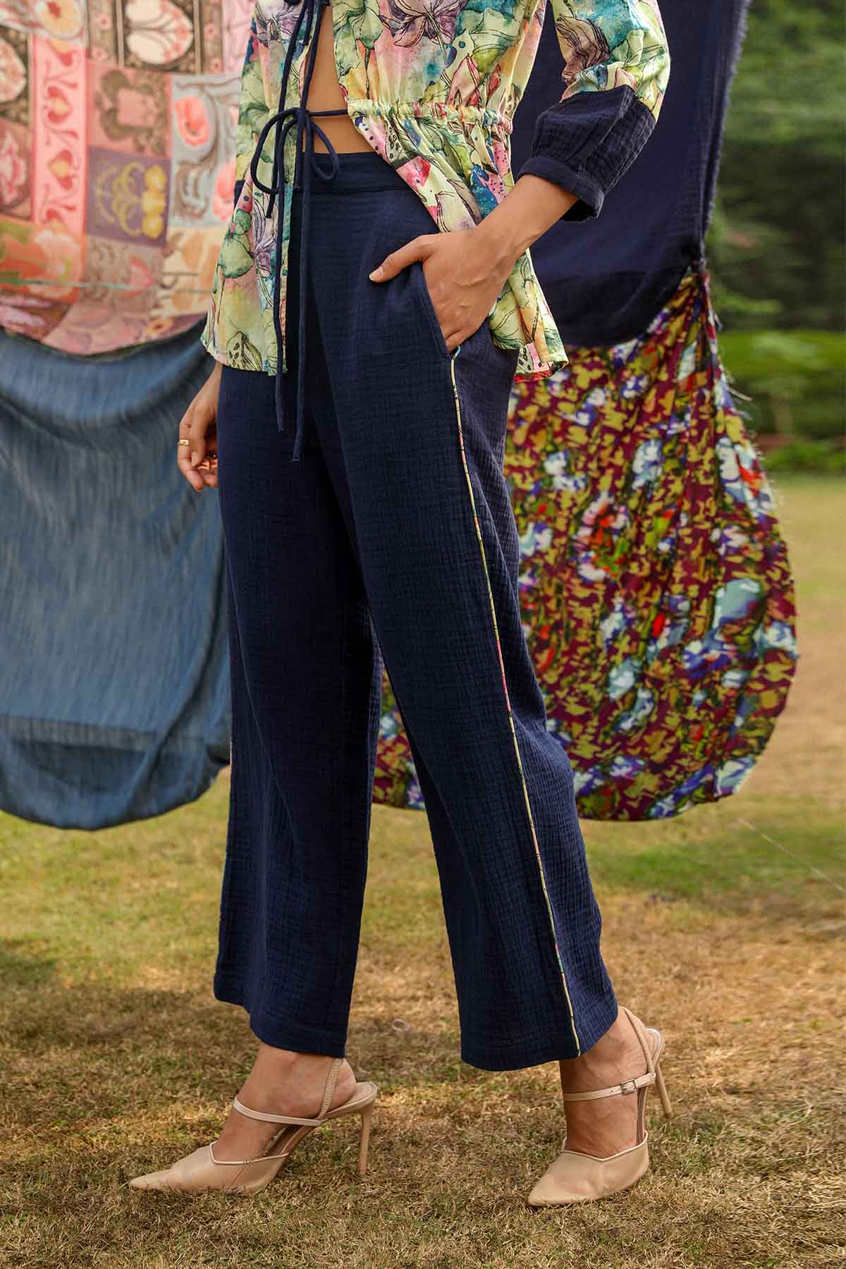 Blue High Waisted Straight Pants