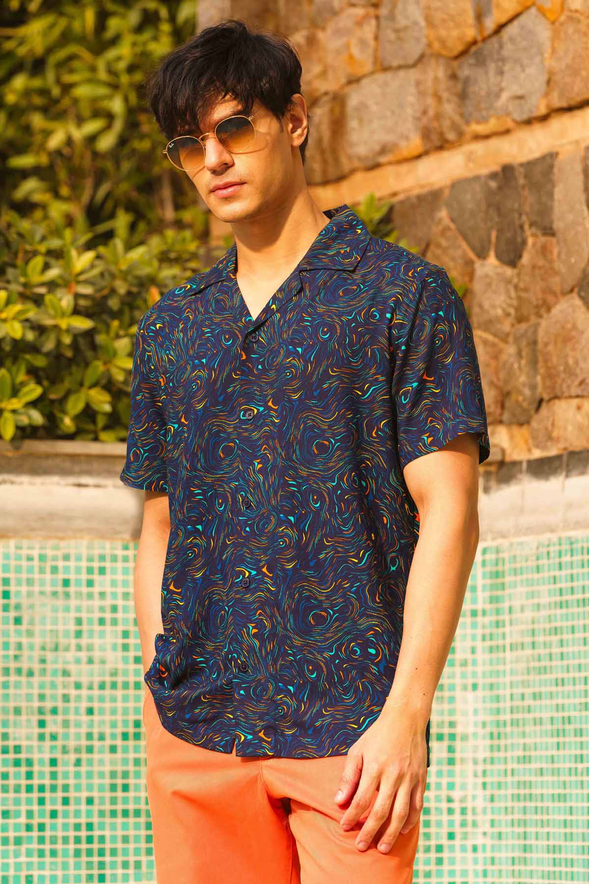 Blue Holographic Printed Shirt