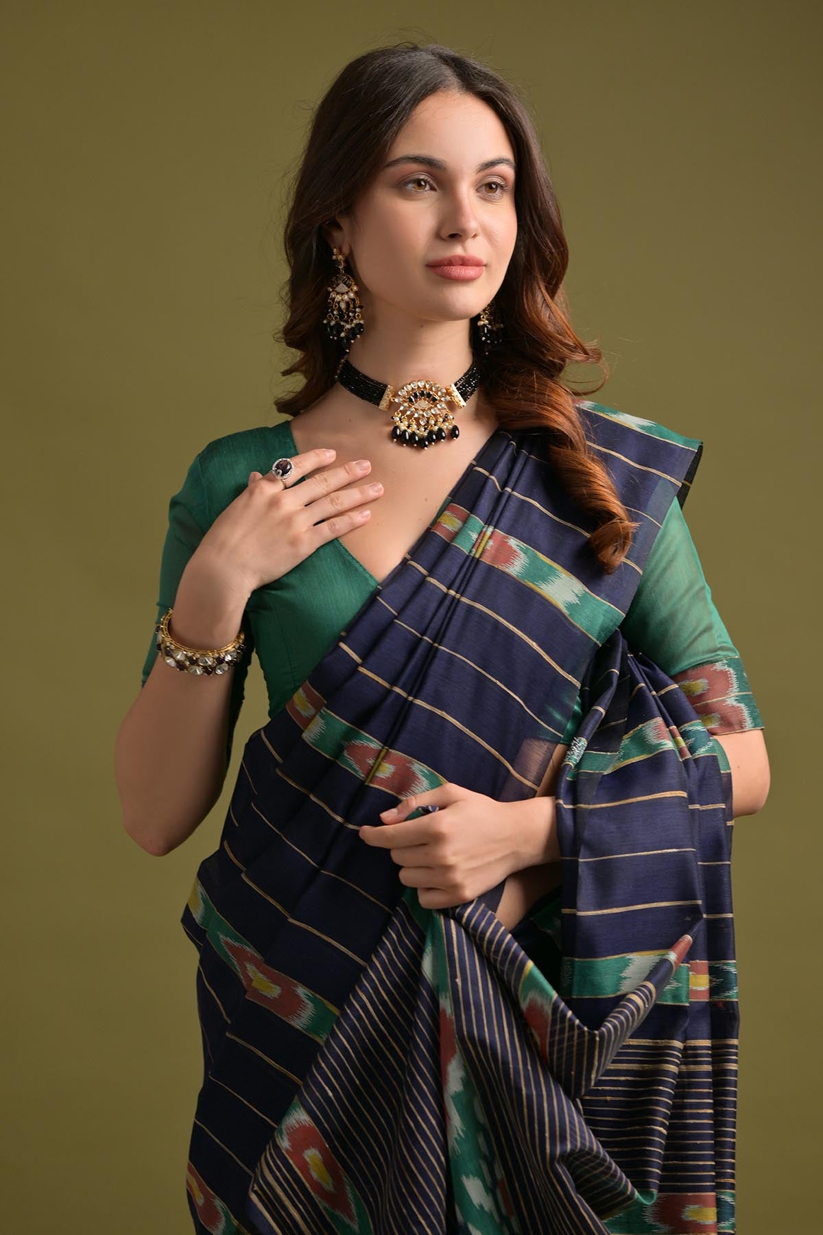Blue Ikkat Cotton Printed Saree