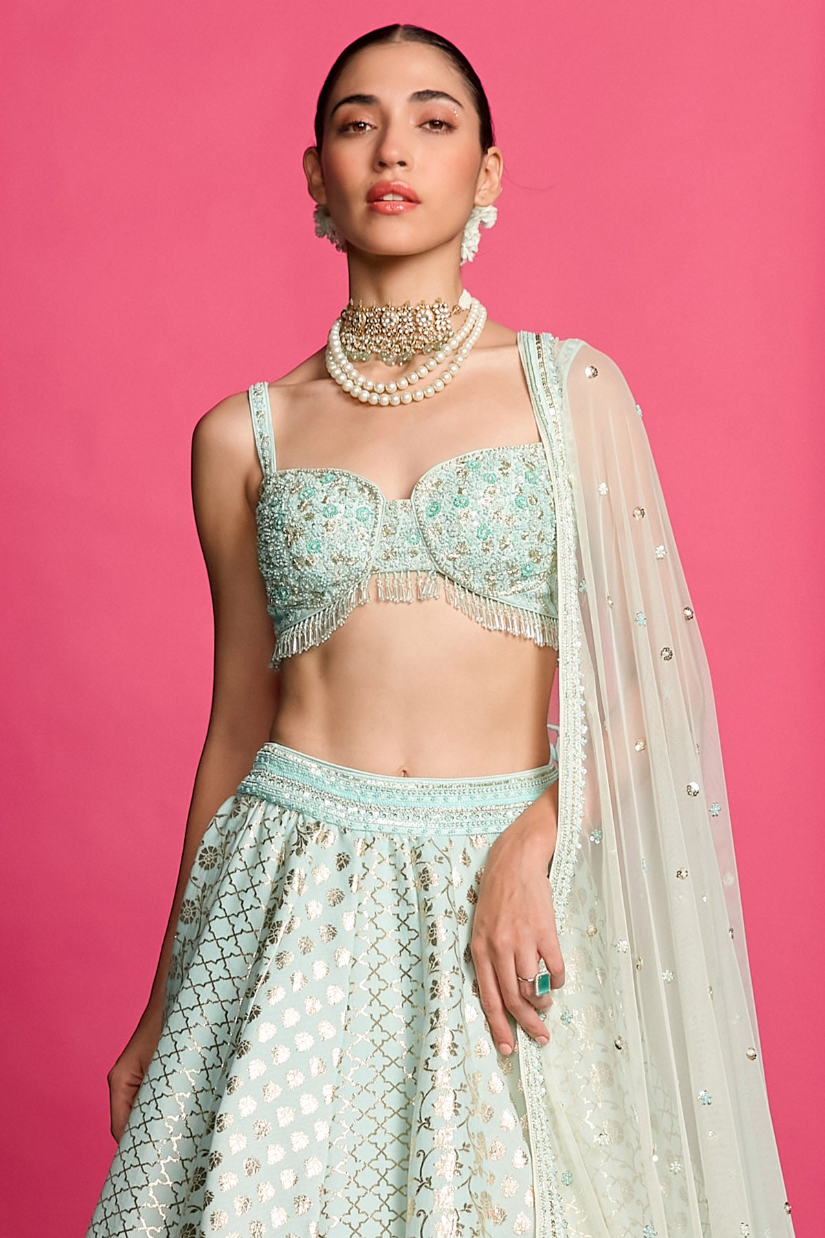 Blue & Ivory Dyed Lehenga Set