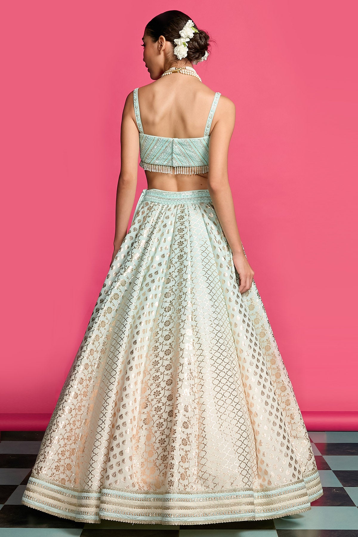 Blue & Ivory Dyed Lehenga Set