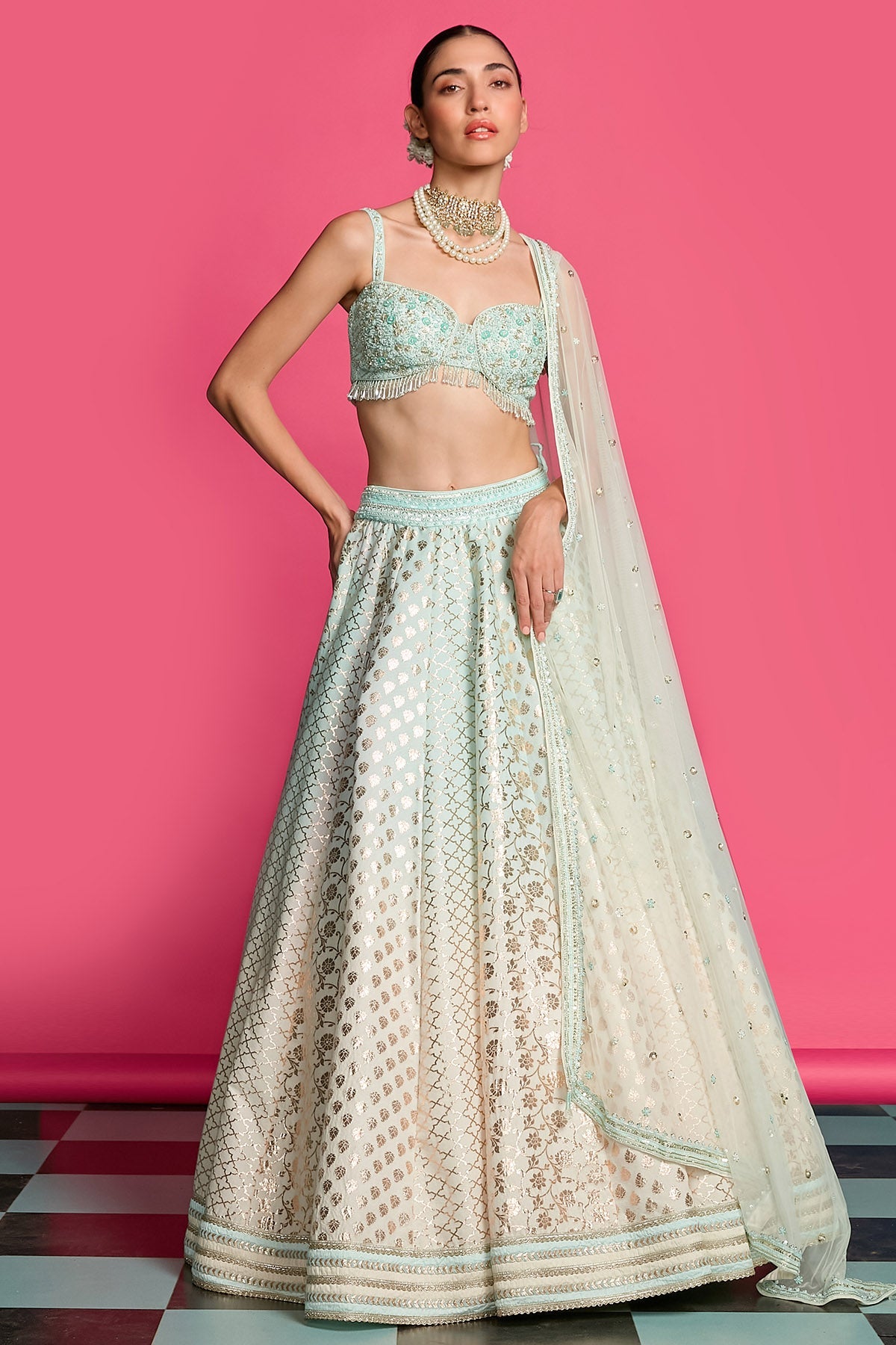 Buy Blue & Ivory Dyed Lehenga Set for women by Priyanka Jain online available at scrollnshops
