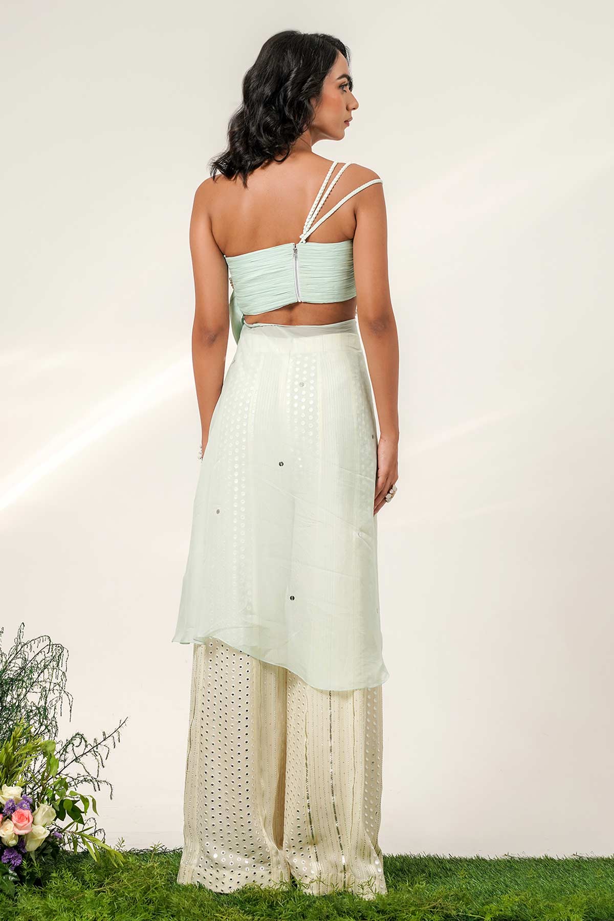 Blue & Ivory Pearl Sharara Set