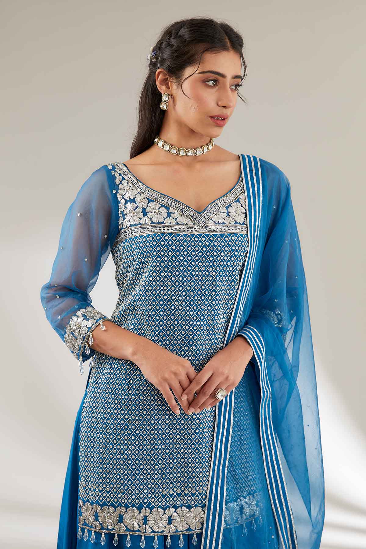 Blue Jaal Embroidered Kurta Set