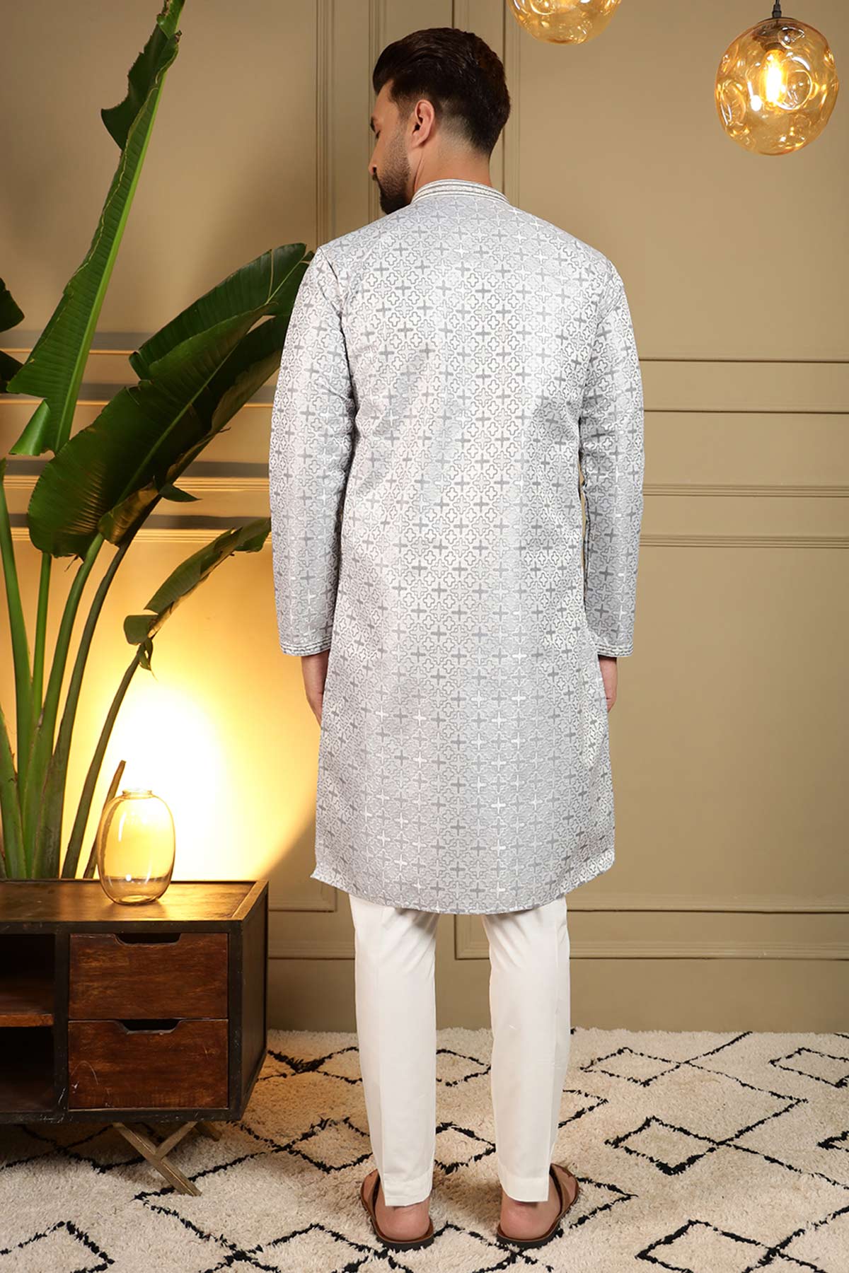 Blue Jacquard Woven Kurta Set