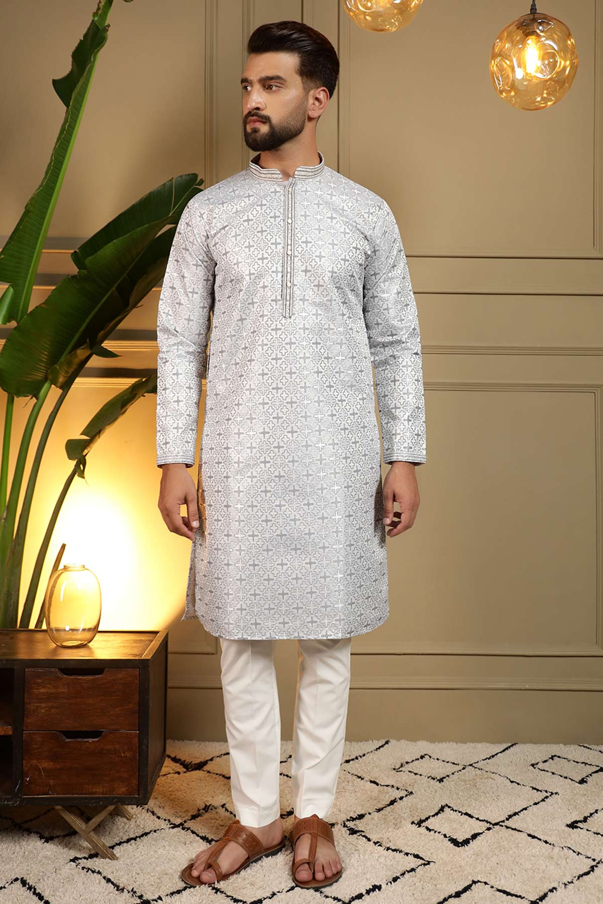 Buy Blue Jacquard Woven Kurta Set for men by Jyoti Fashion online available at scrollnshops