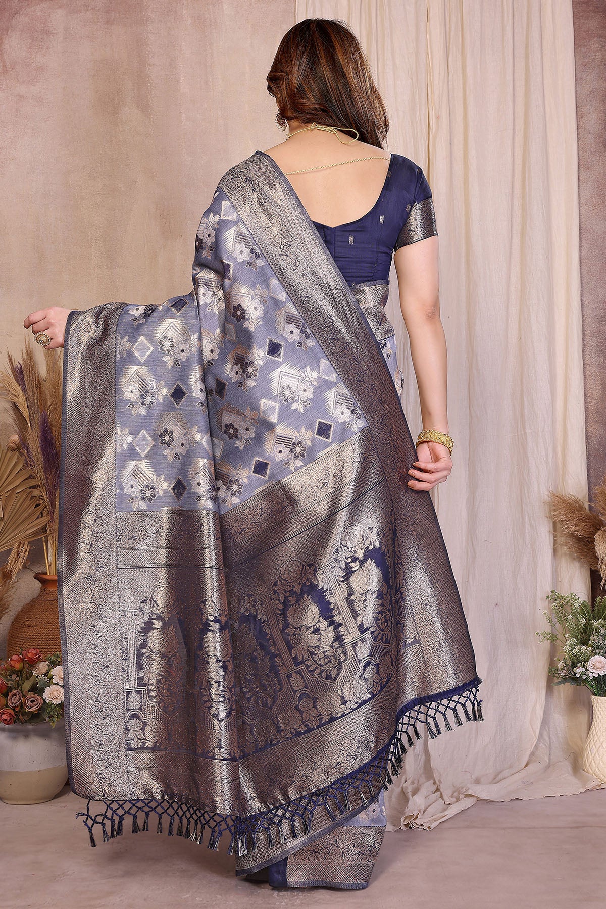 Blue Jacquard Zari Weave Saree