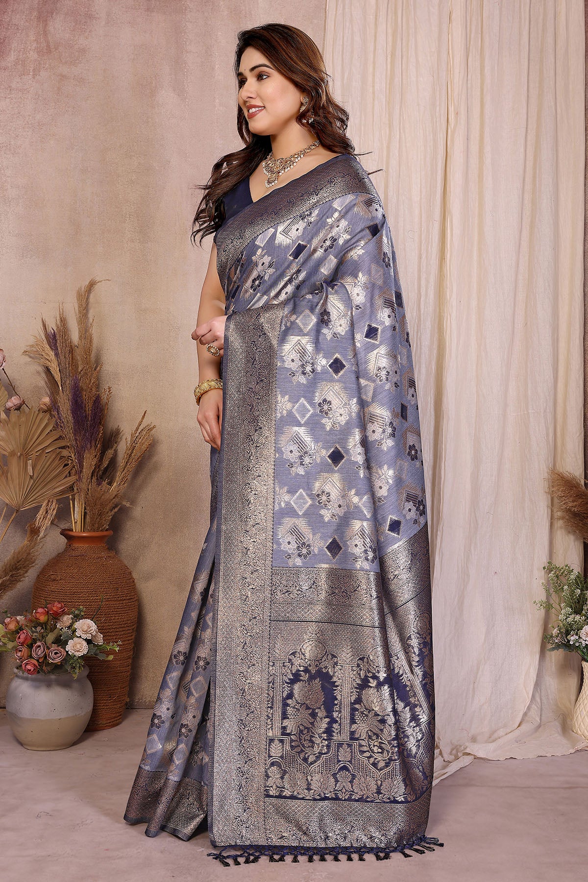 Blue Jacquard Zari Weave Saree