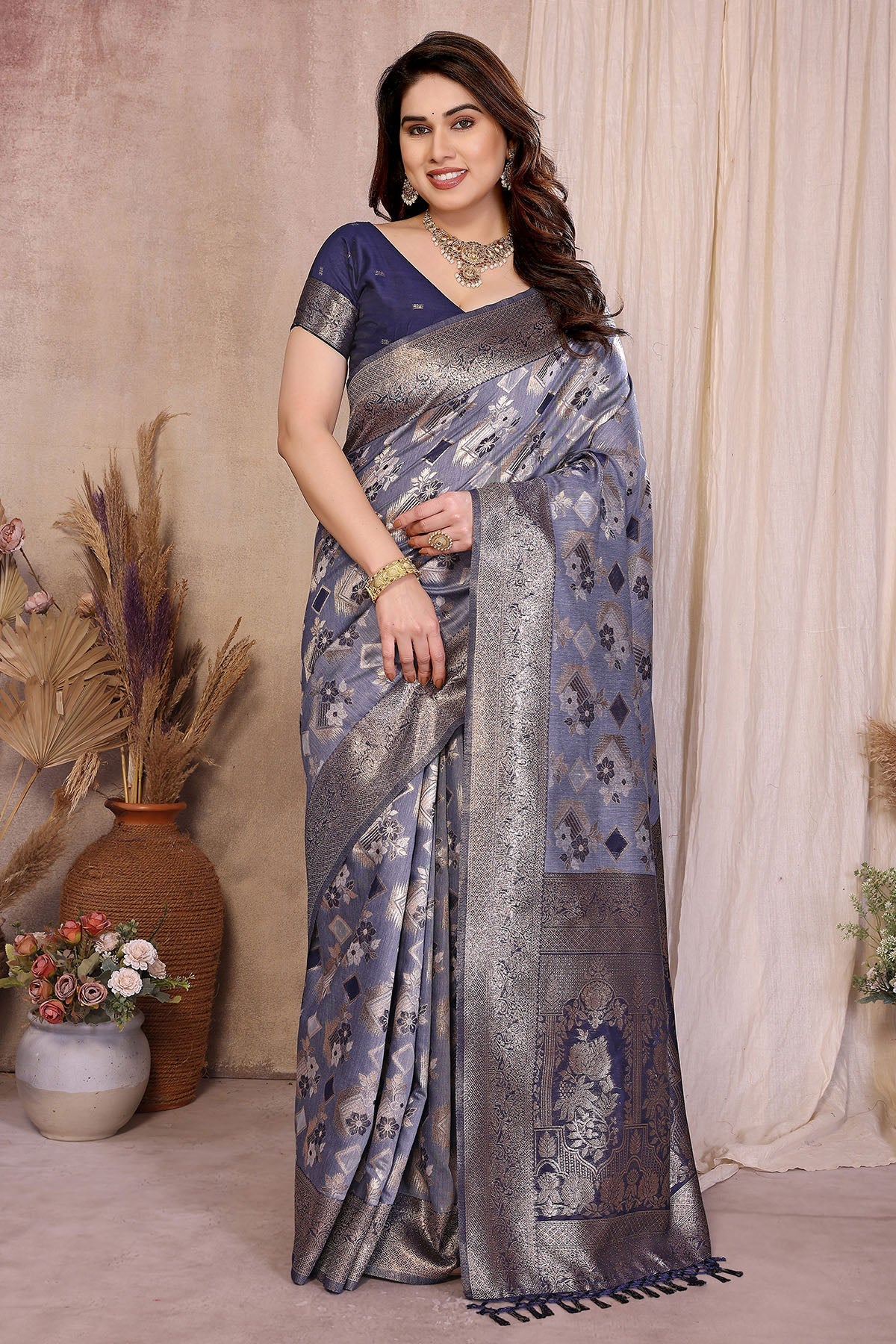 Buy Blue Jacquard Zari Weave Saree for women by Aastha Fashion online available at scrollnshops
