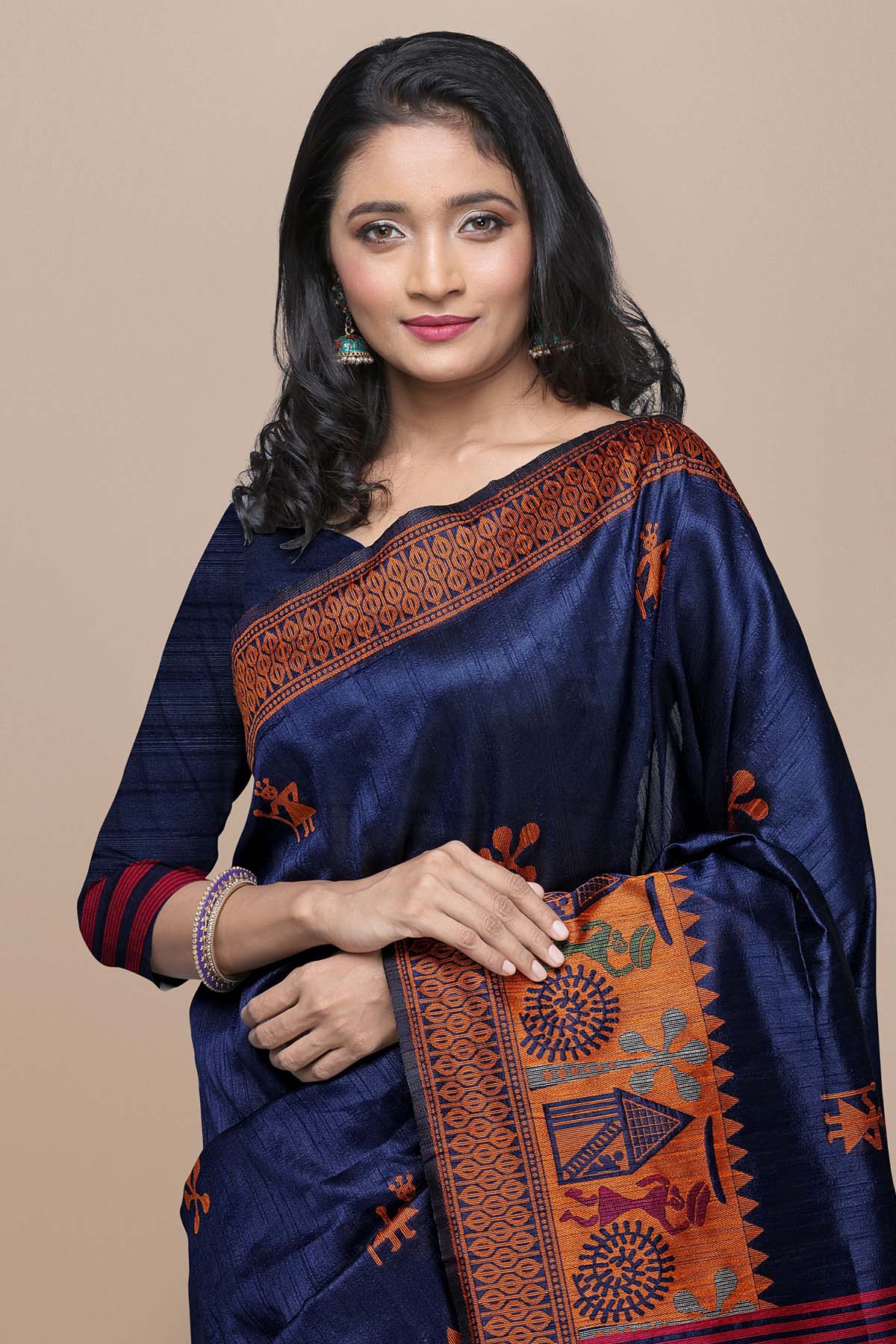 Blue Kalamkari Design Saree