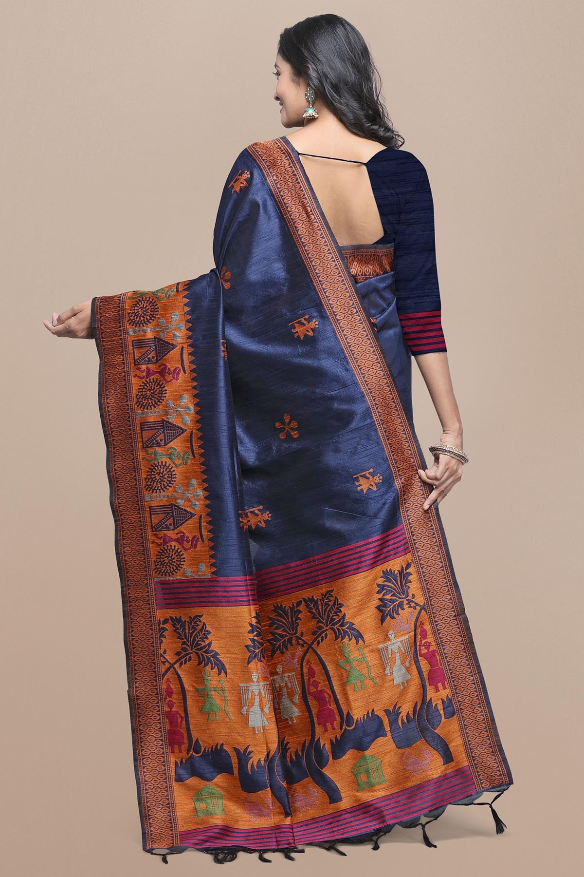 Blue Kalamkari Design Saree