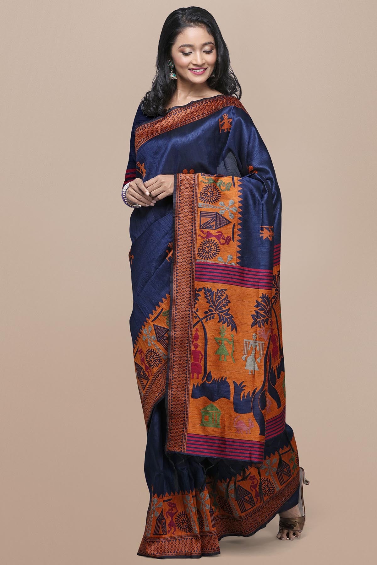 Blue Kalamkari Design Saree