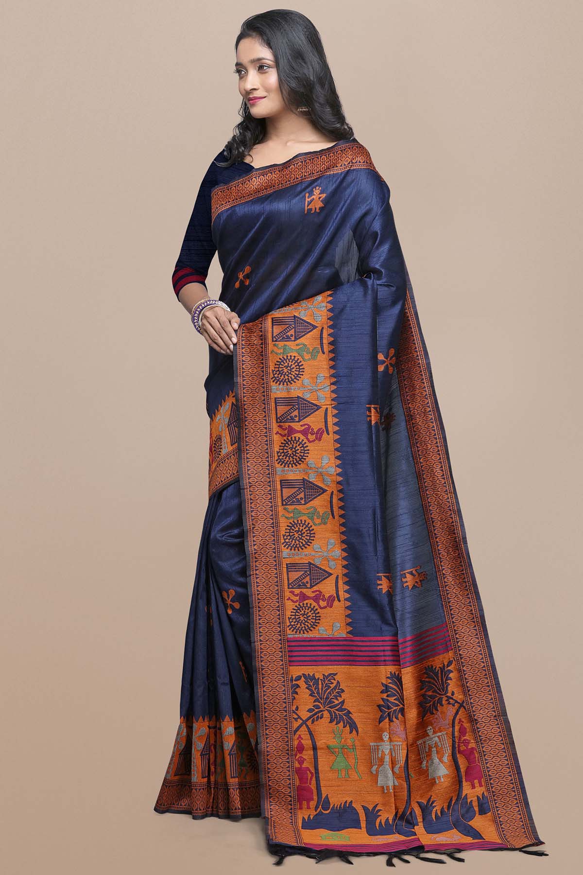 Blue Kalamkari Design Saree