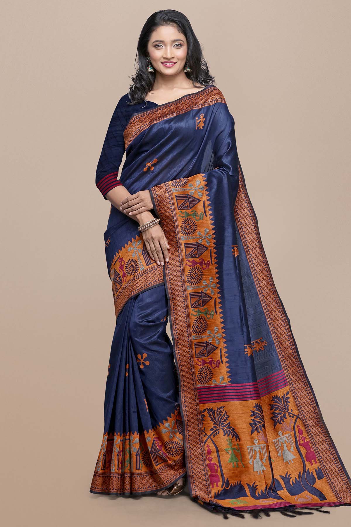 Buy Blue Kalamkari Design Saree by Lili Lala for women online at ScrollnShops