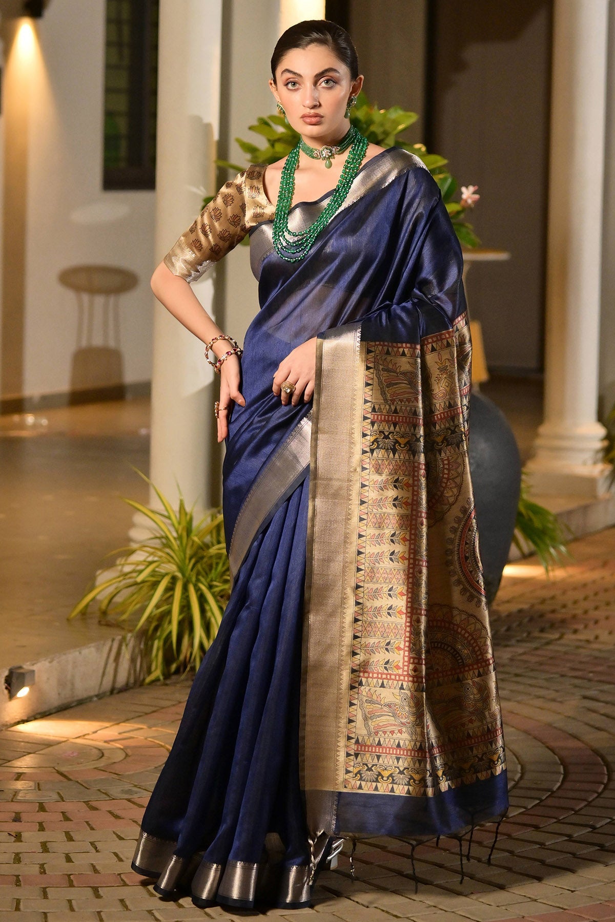Buy Blue Kalamkari Printed Saree for women by Lili Lala Designer online available at scrollnshops