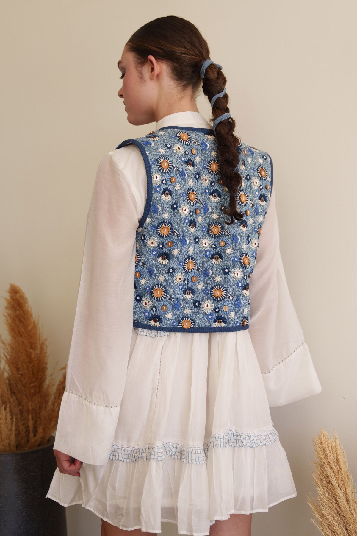 Blue Kantha Embroidered Coat