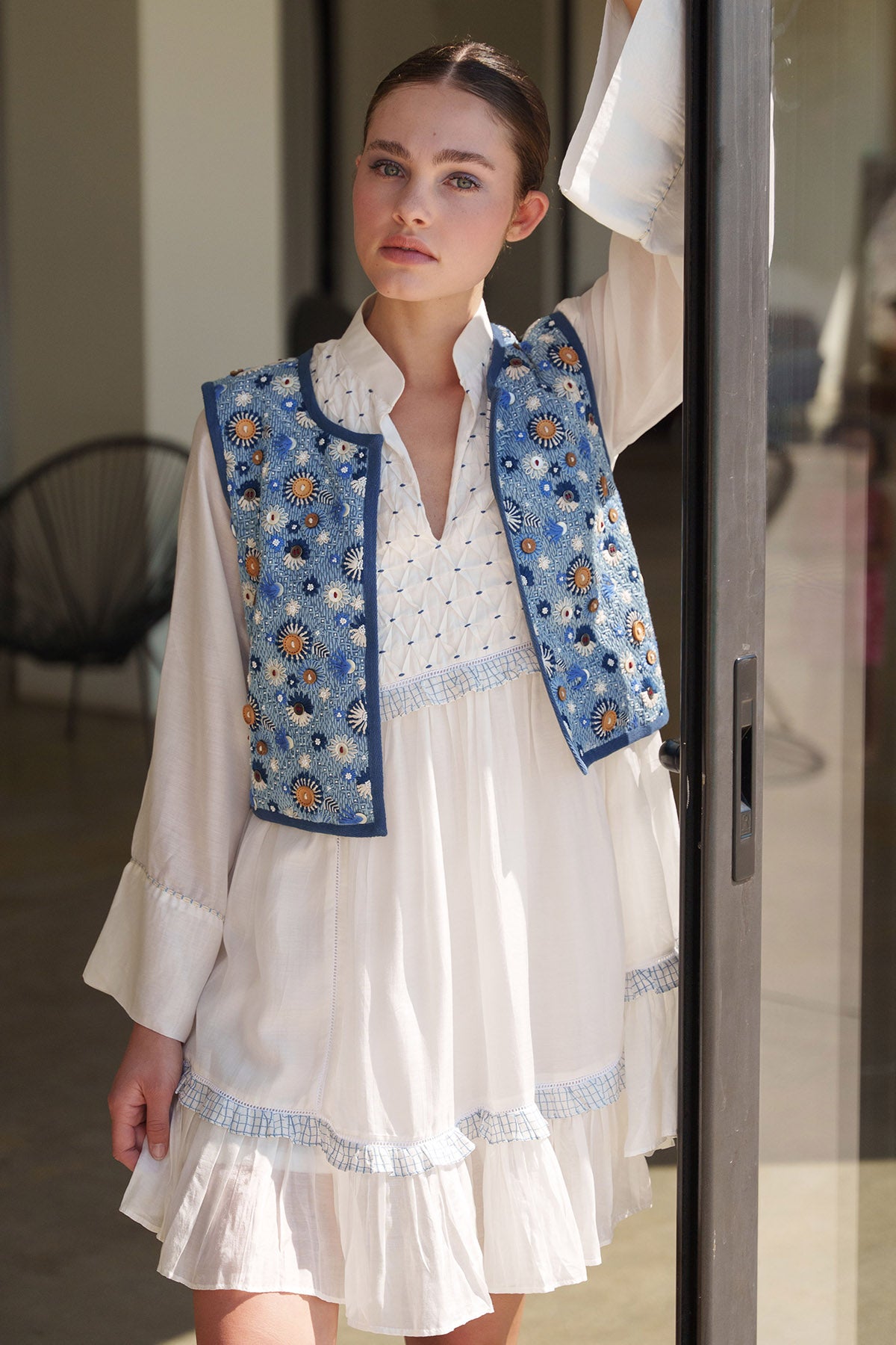 Blue Kantha Embroidered Coat