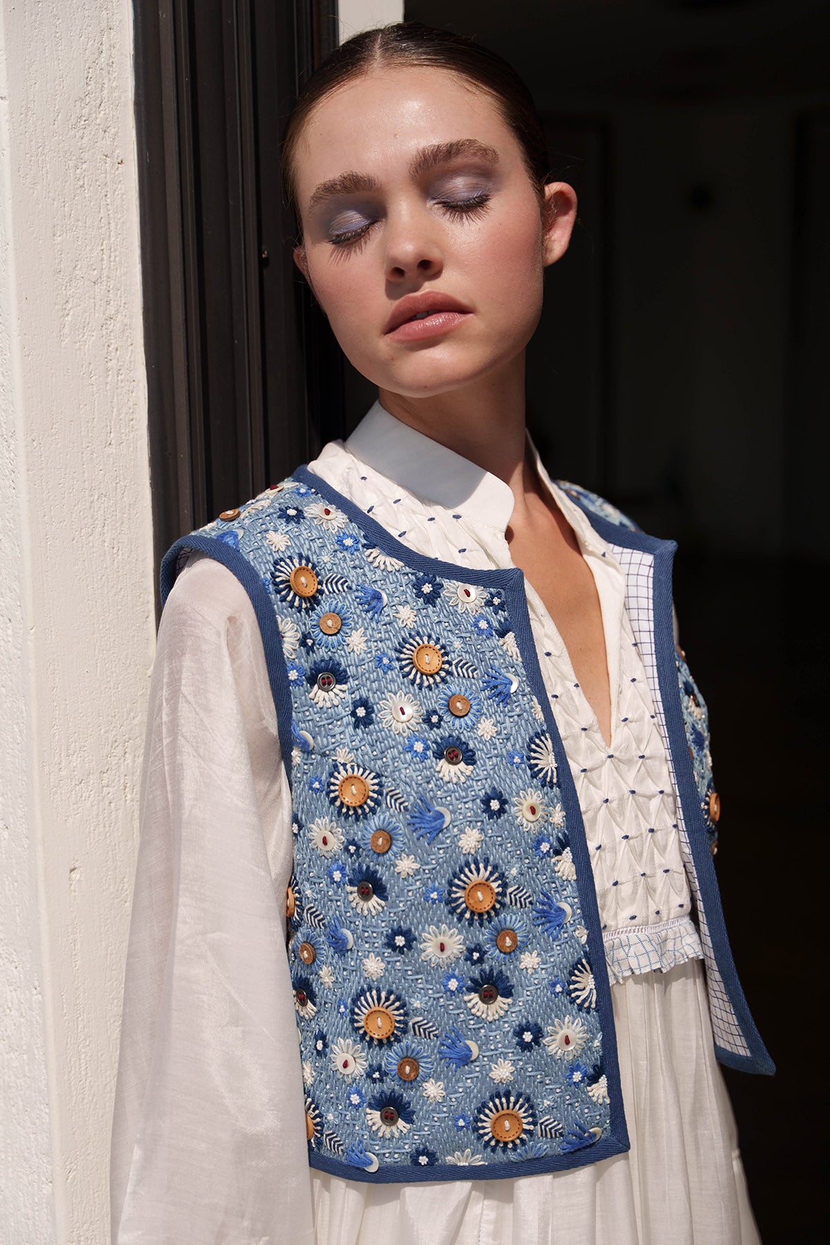 Blue Kantha Embroidered Coat