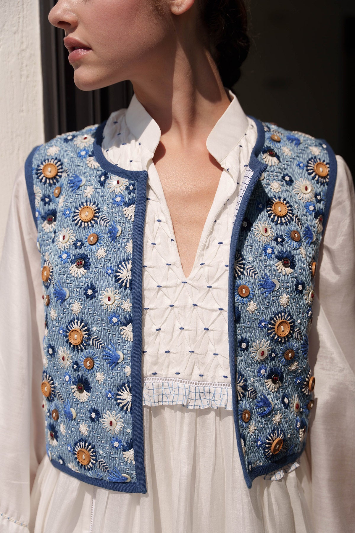 Blue Kantha Embroidered Coat
