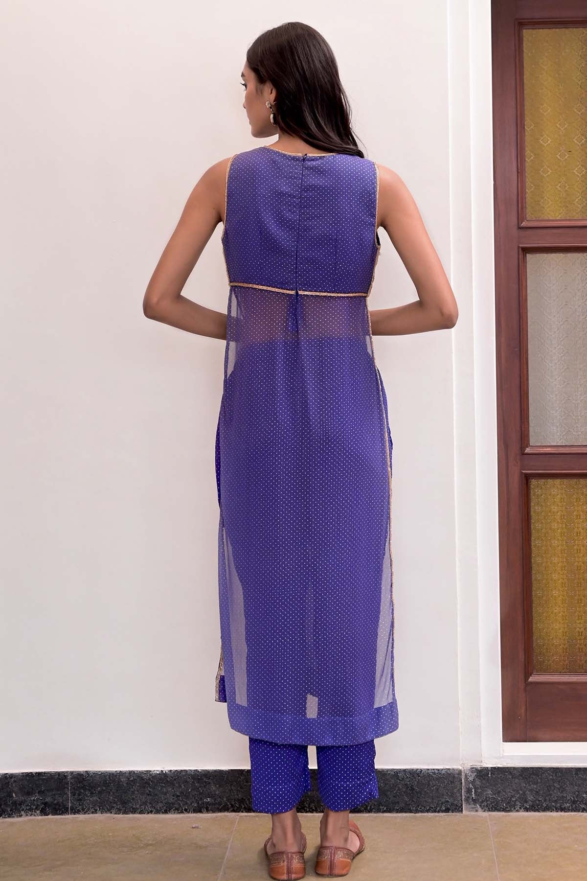 Blue Kardana Lace Work Kurta Set