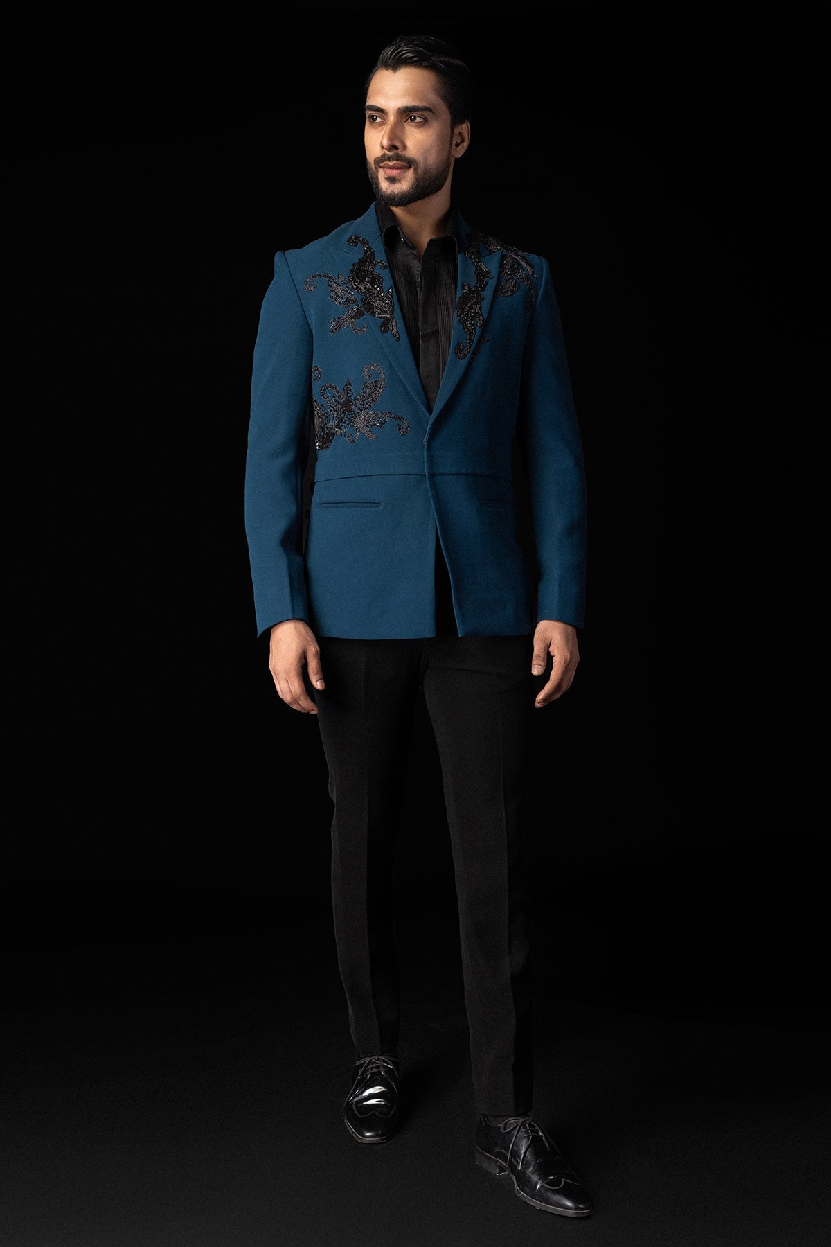 Buy Blue Kathdana Embroidery Tuxedo for men by Paarsh Atelier online available at scrollnshops