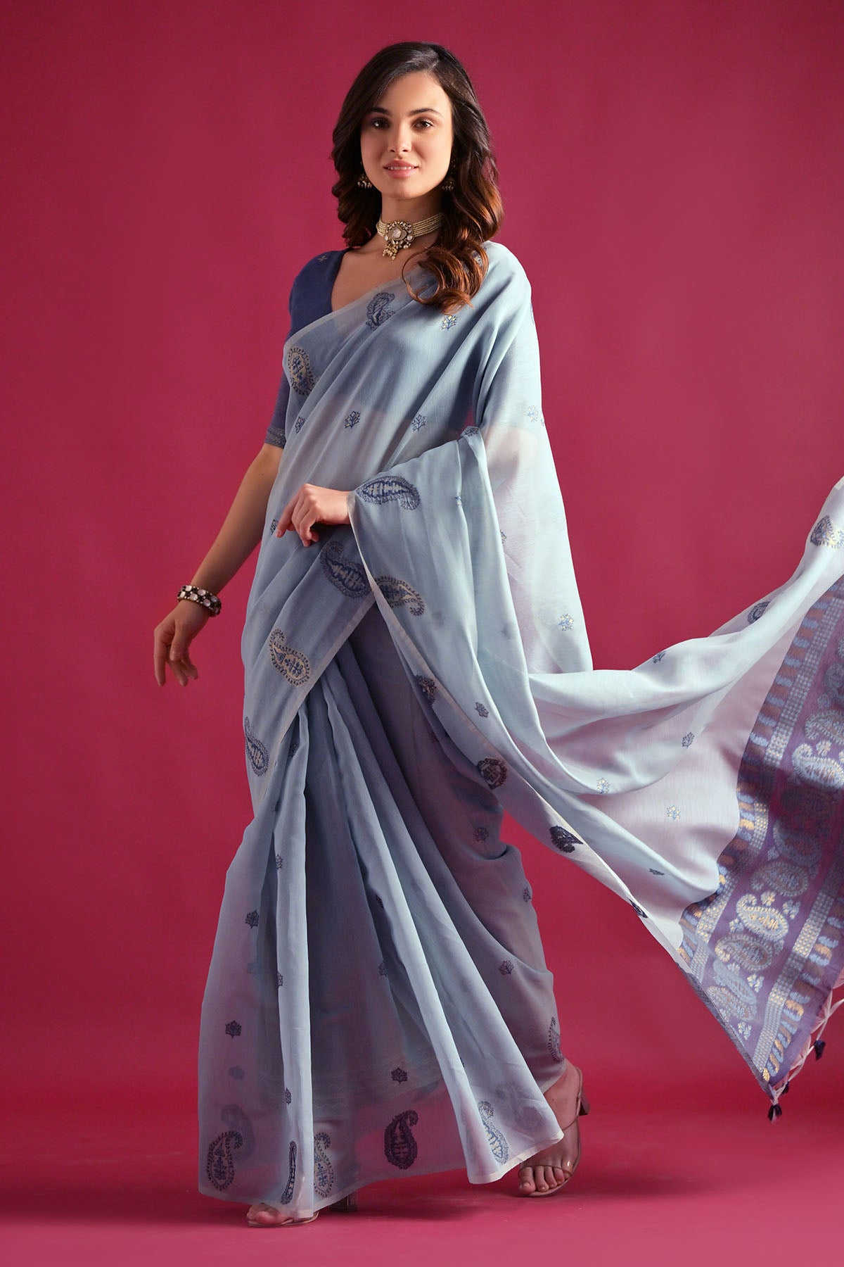 Blue Keri Weaving Work Saree